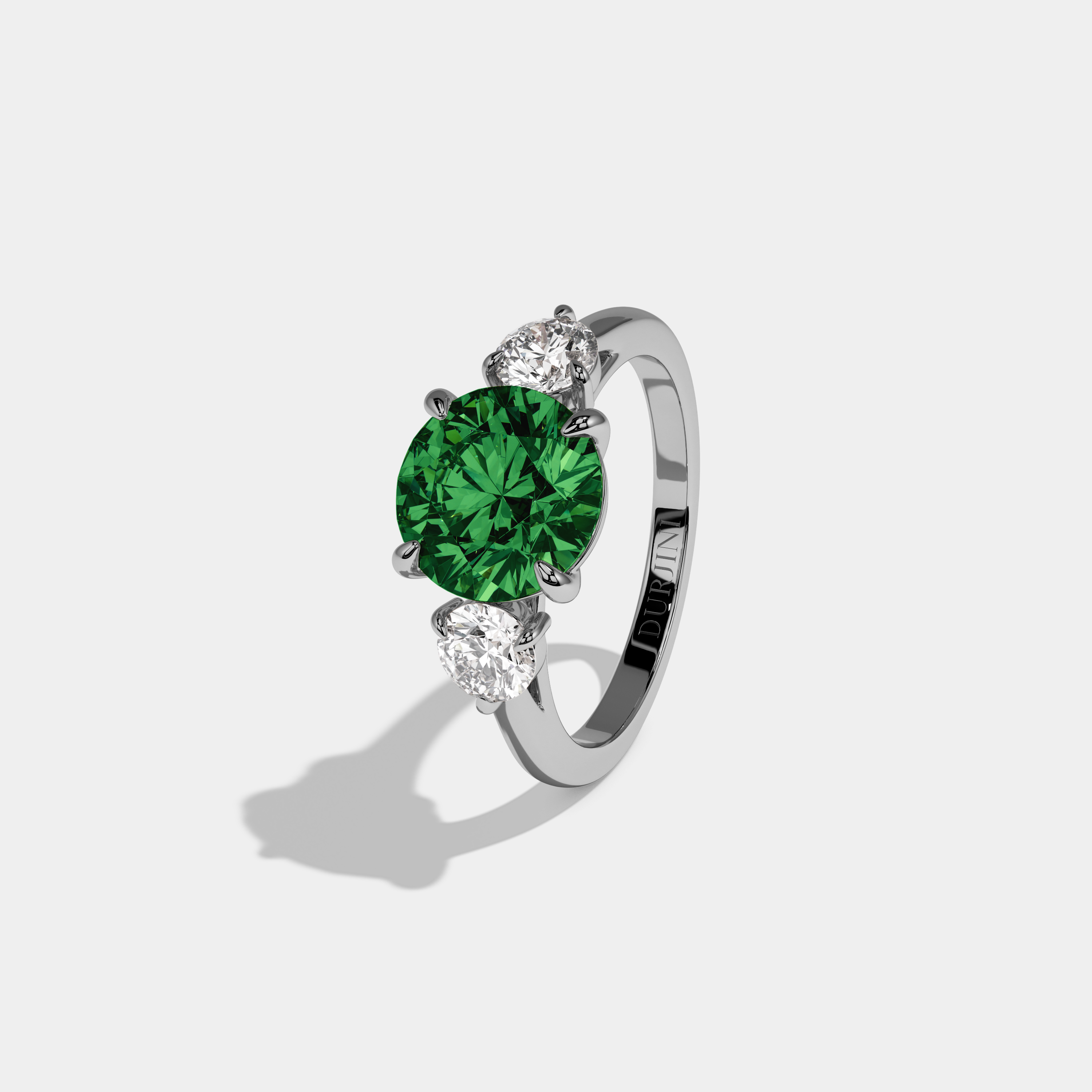Charlotte Fancy Dark Green Round Brilliant Cut Diamond Plain Band With Round Cut Sides Engagement Ring 7ct 18K White Gold