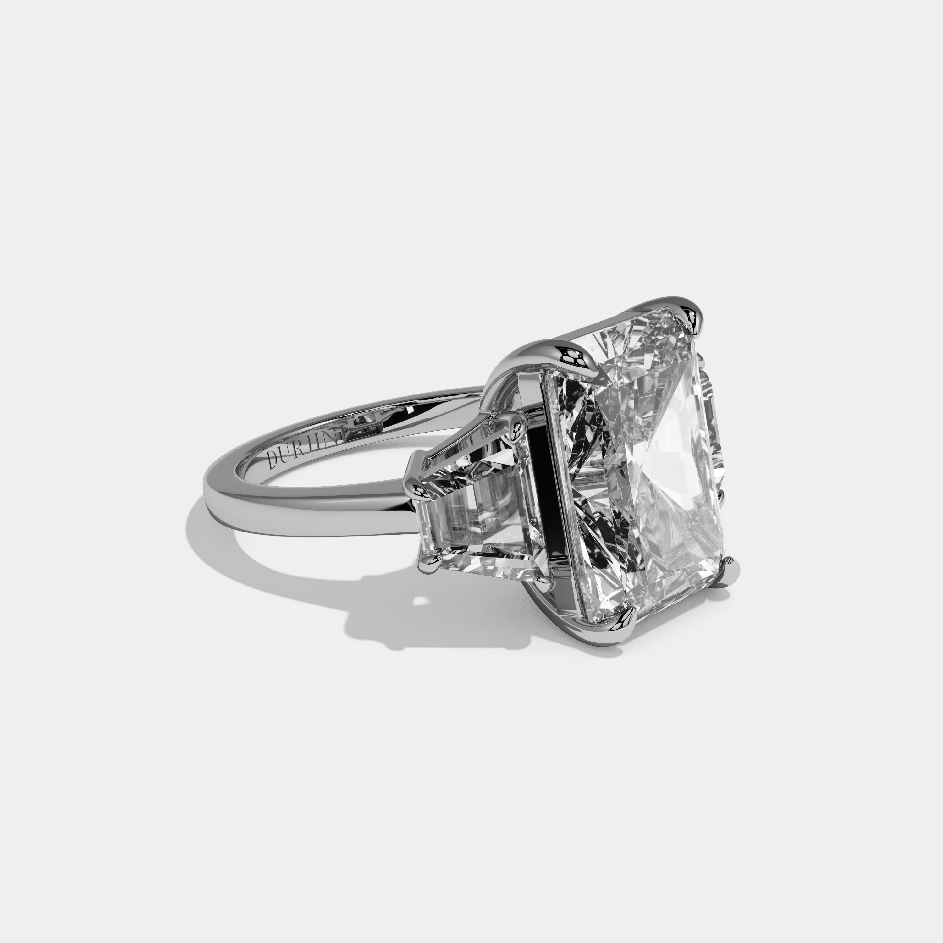 Penelope Radiant Cut Diamond Halo With Trapizoid Sides Diamond Band Engagement Ring 10ct 18k White Gold