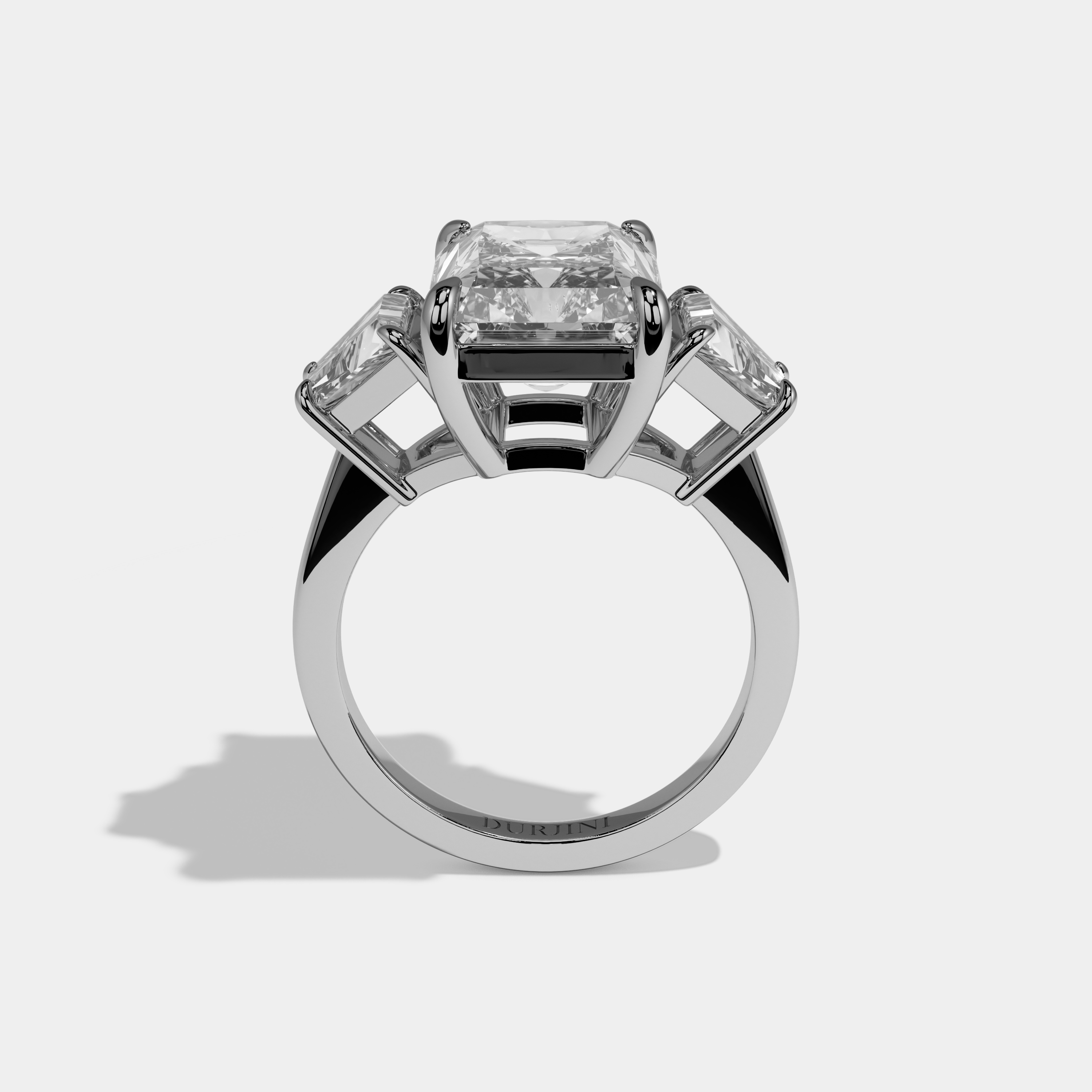 Penelope Radiant Cut Diamond Halo With Trapizoid Sides Diamond Band Engagement Ring 10ct 18k White Gold