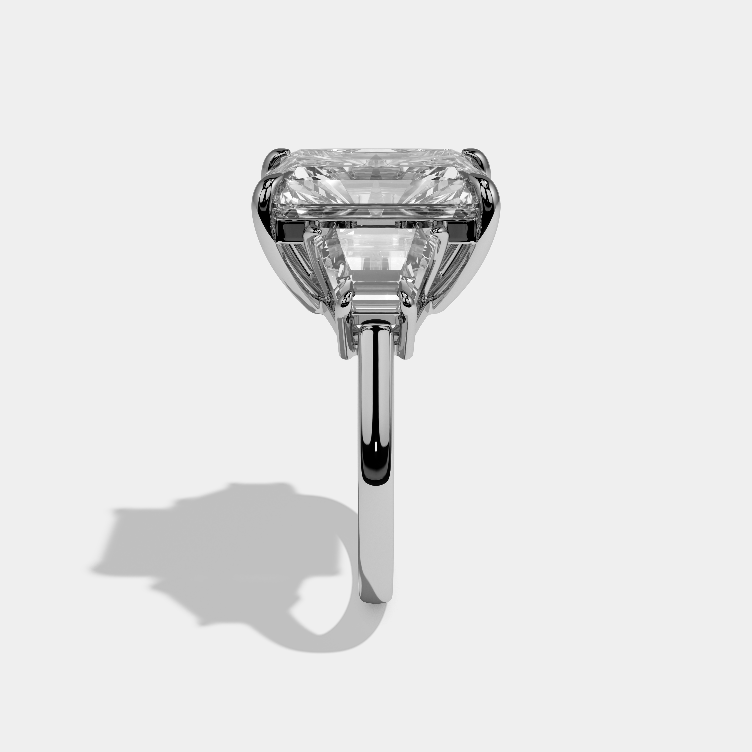 Penelope Radiant Cut Diamond Halo With Trapizoid Sides Diamond Band Engagement Ring 10ct 18k White Gold