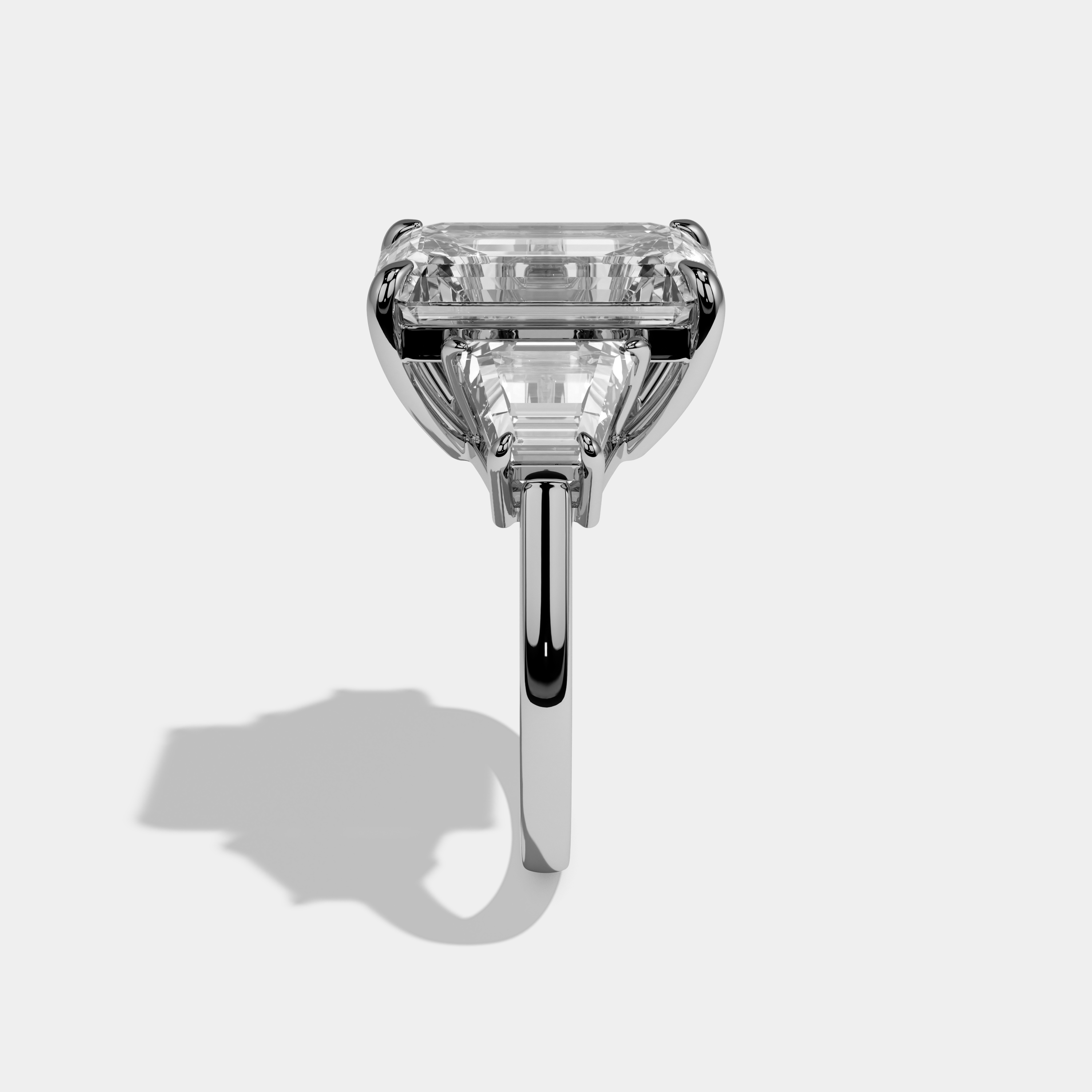 Layla Emerald Cut Diamond Plain Band With Quad Cut Sides Engagement Ring 10ct 18k White Gold
