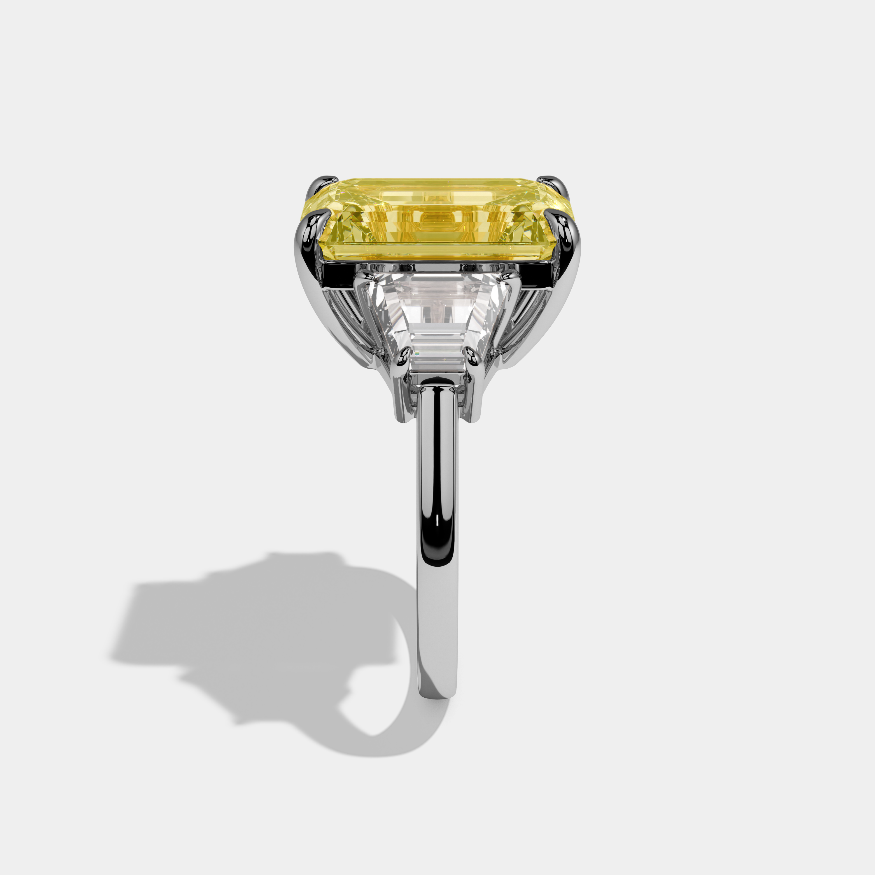 Layla Fancy Yellow Emerald Cut Diamond Plain Band With Quad Cut Sides Engagement Ring 8ct 18k White Gold
