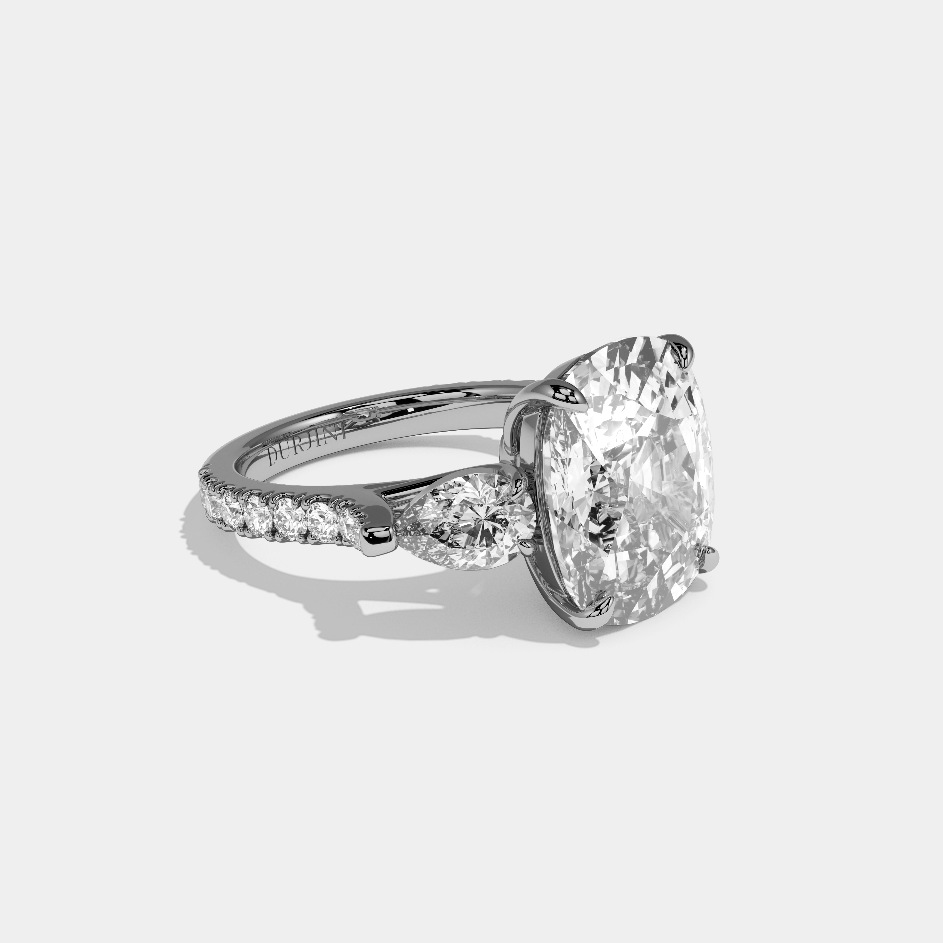 Camila Cushion Cut Diamond Halo With Pear Sides Engagement Ring 10ct 18k White Gold