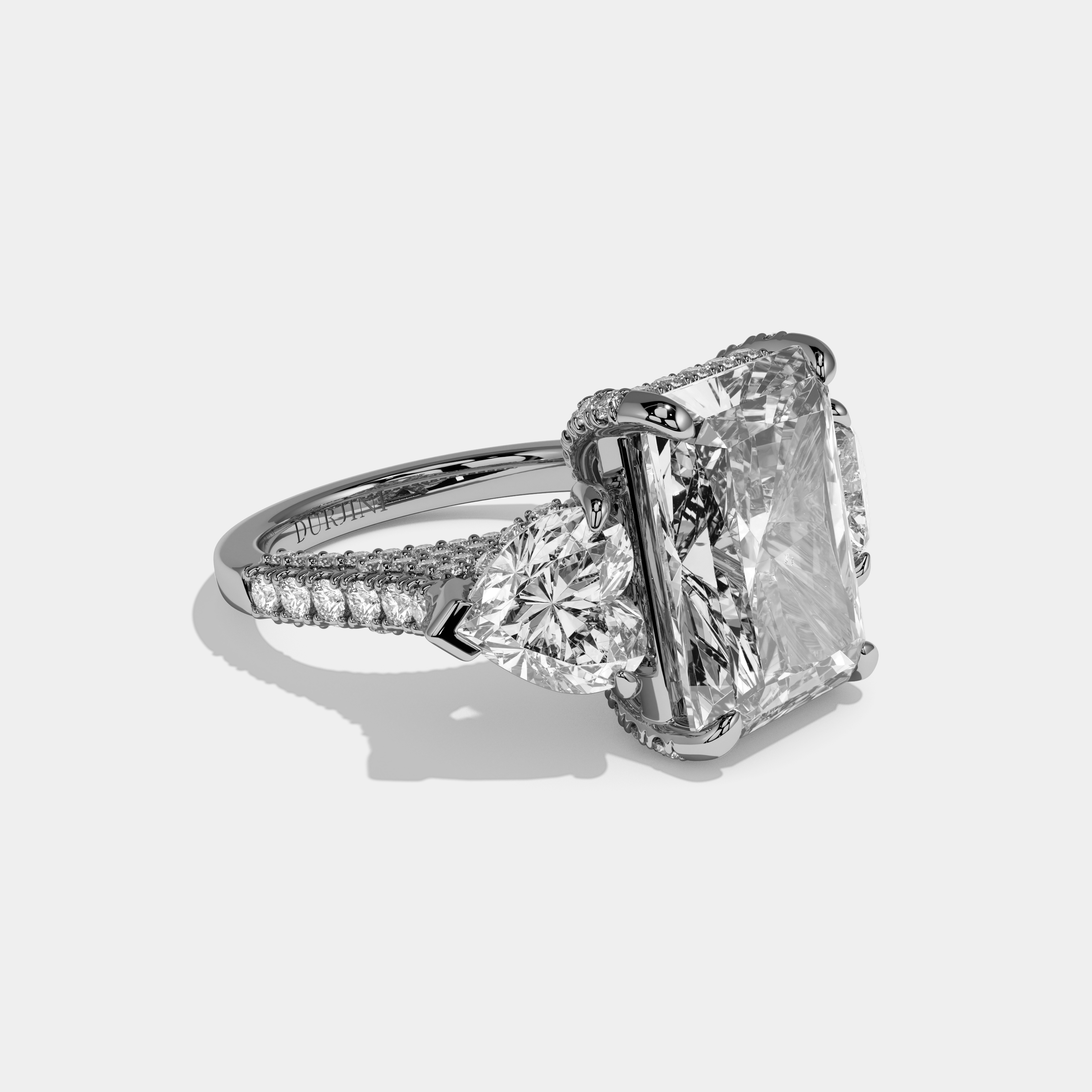 Violet Radiant Cut Diamond Halo With Heart Sides Engagement Ring 10ct 18k White Gold
