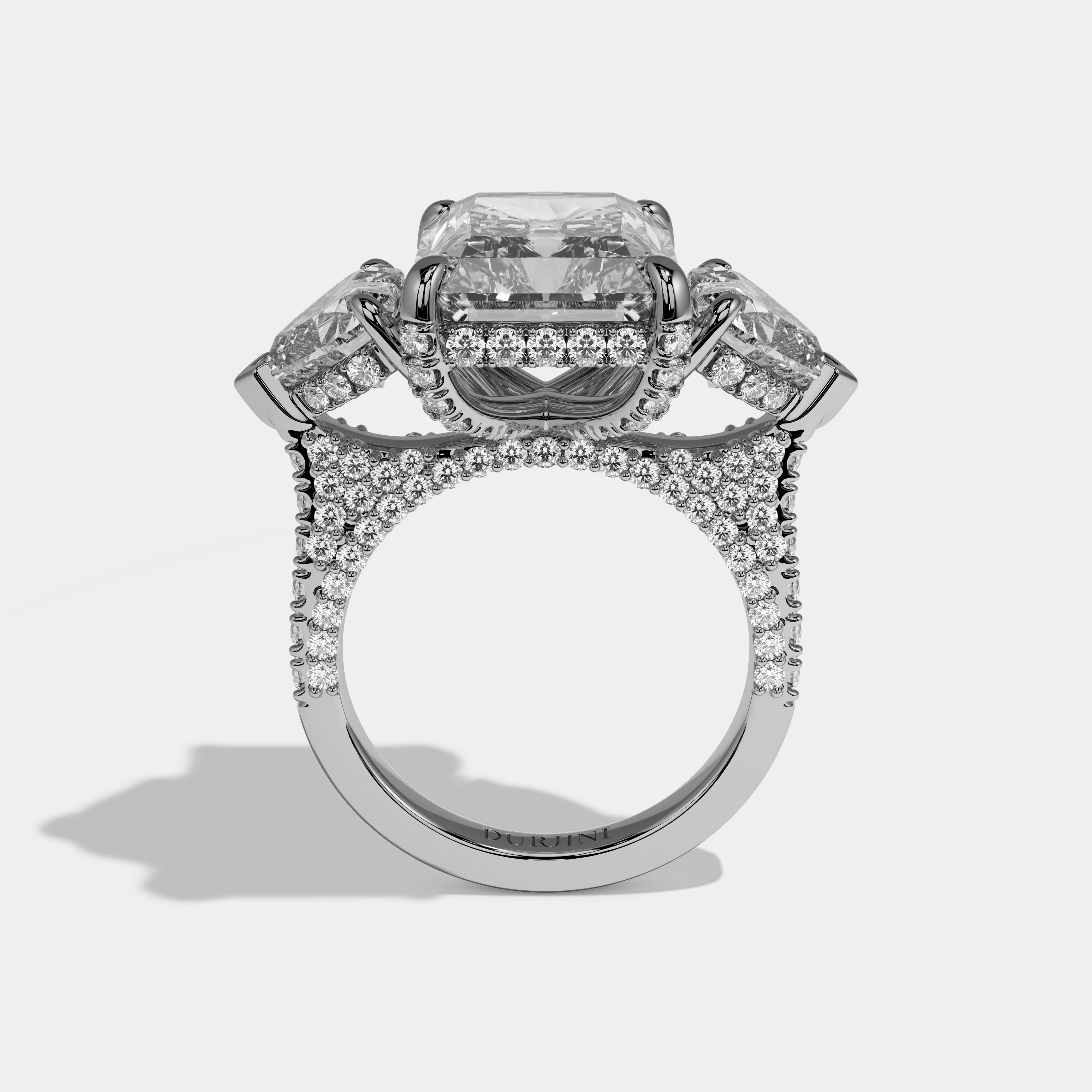 Violet Radiant Cut Diamond Halo With Heart Sides Engagement Ring 10ct 18k White Gold