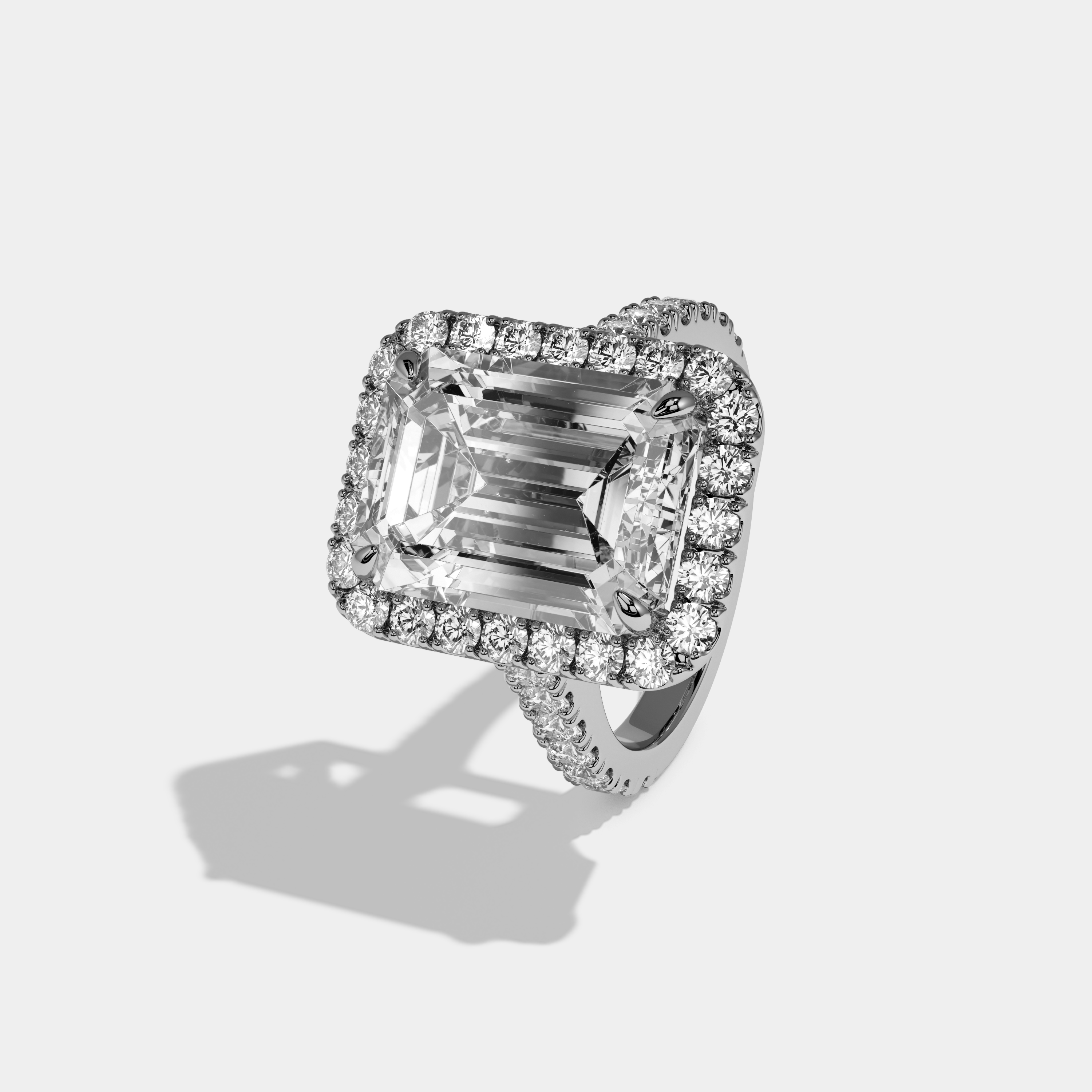 Maristelle Emerald Cut Diamond Halo Engagement Ring 10ct 18k White Gold