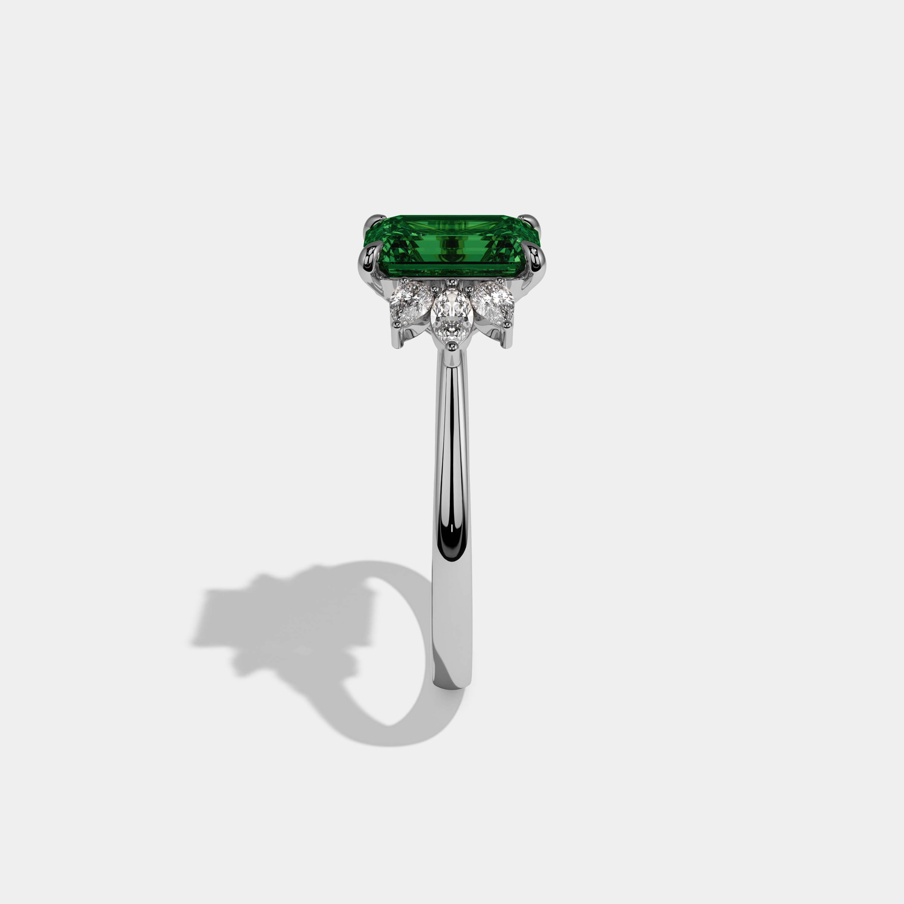 Charlotte Fancy Dark Green Emerald Cut Diamond Plain Band With Marquise Cut Sides Engagement Ring 6ct 18K White Gold