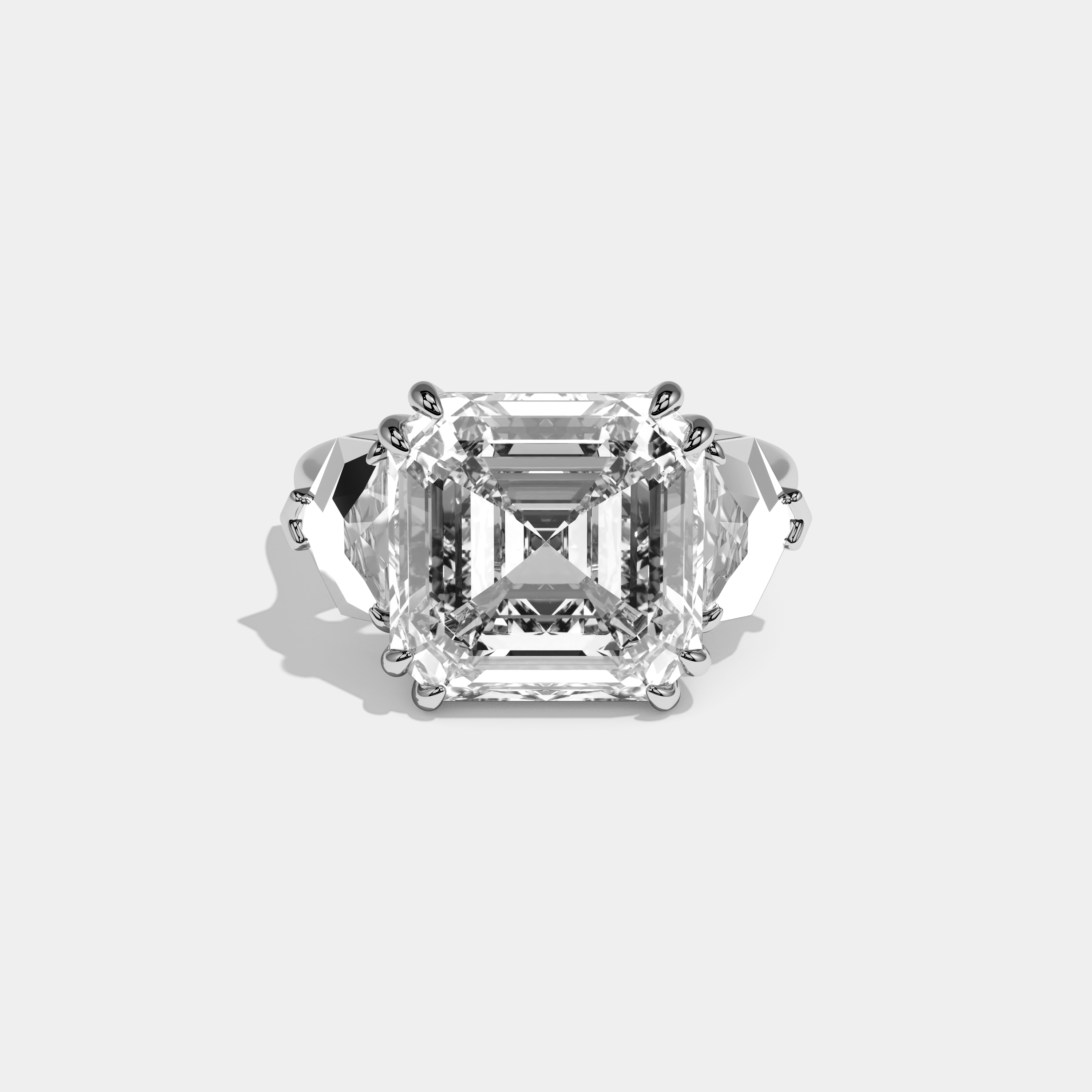 Luna Asscher Cut Diamond Pentagon Sides Halo Plain Band Engagement Ring 10ct 18k White Gold