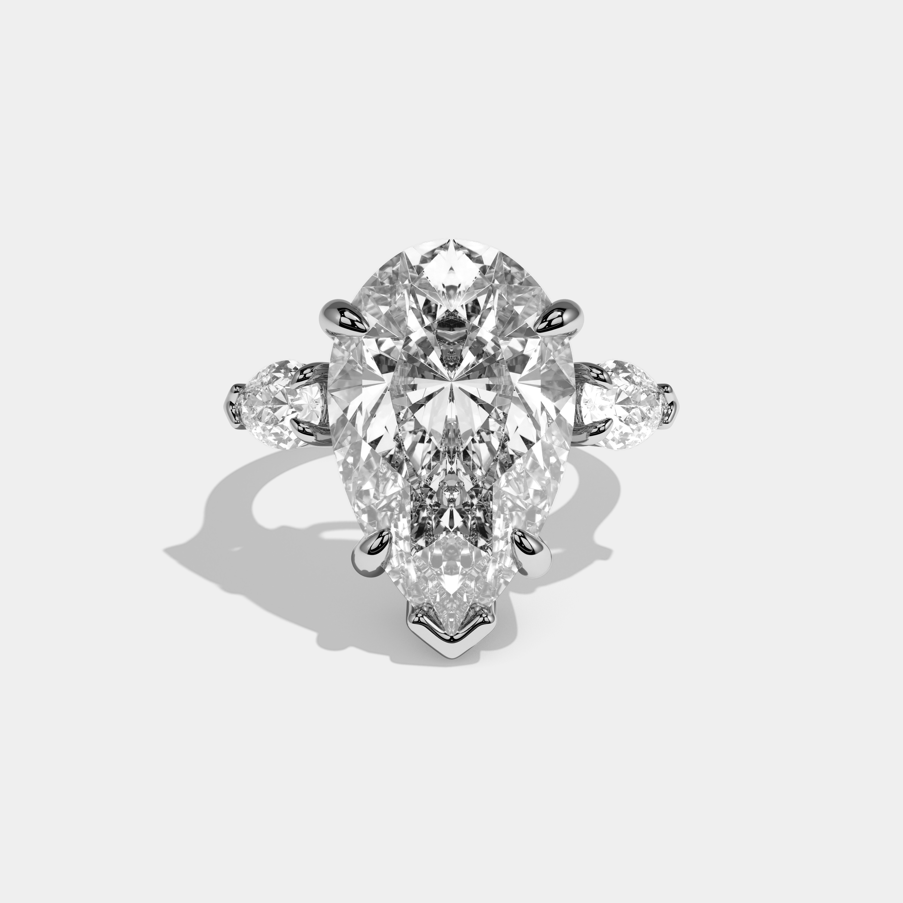 Ellie Pear Cut Diamond Trio Halo Plain Band Engagement Ring 10ct 18k White Gold