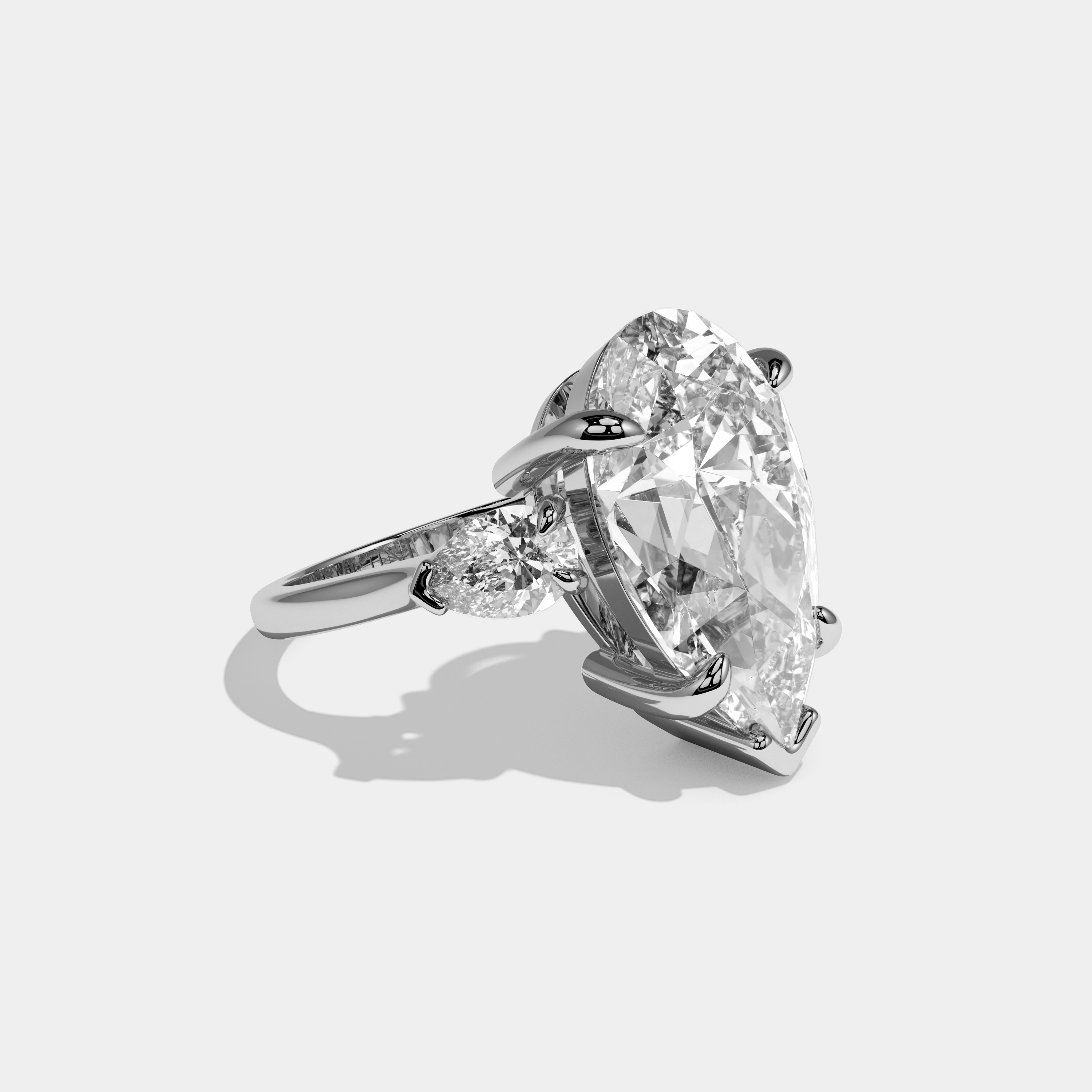 Ellie Pear Cut Diamond Trio Halo Plain Band Engagement Ring 10ct 18k White Gold