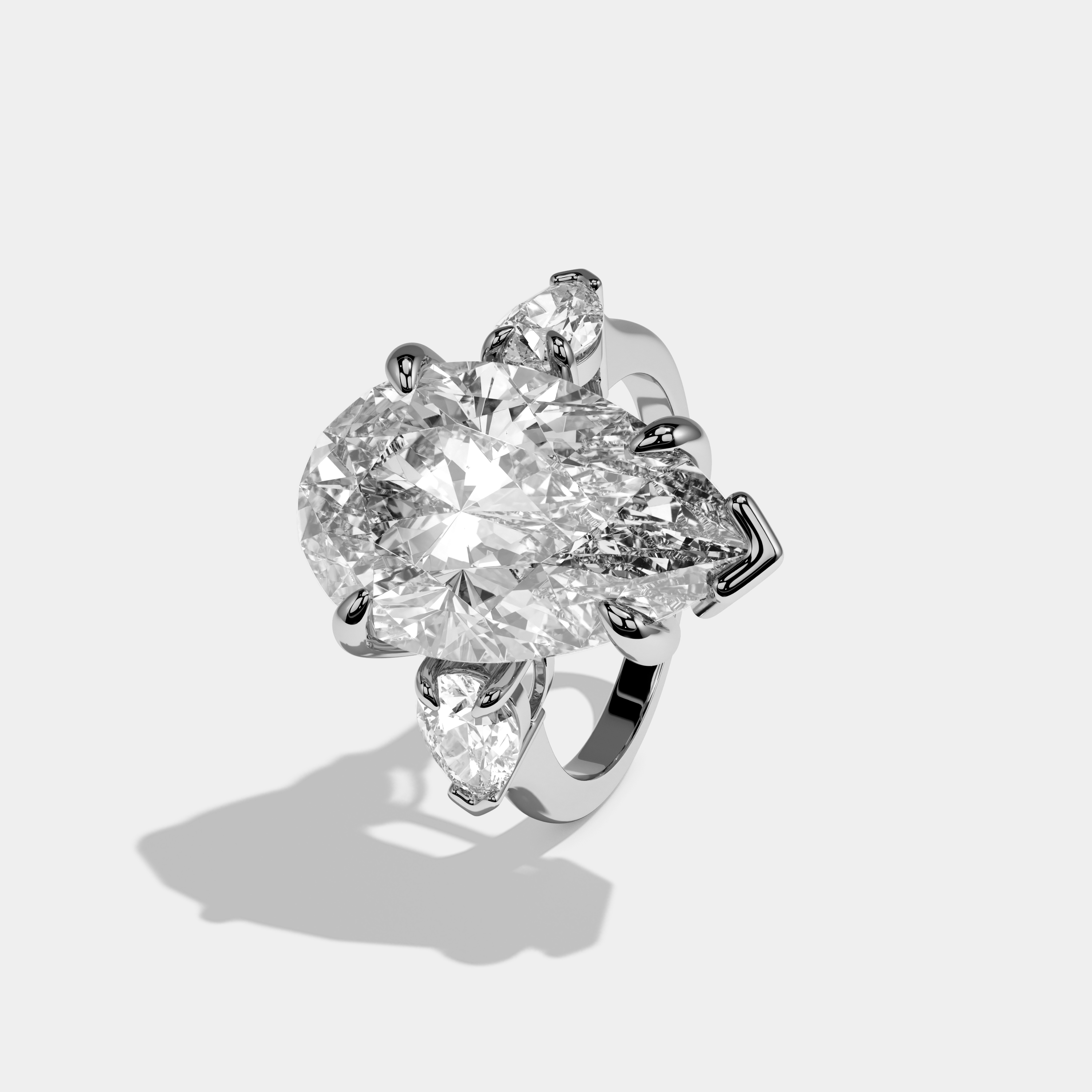 Ellie Pear Cut Diamond Trio Halo Plain Band Engagement Ring 10ct 18k White Gold