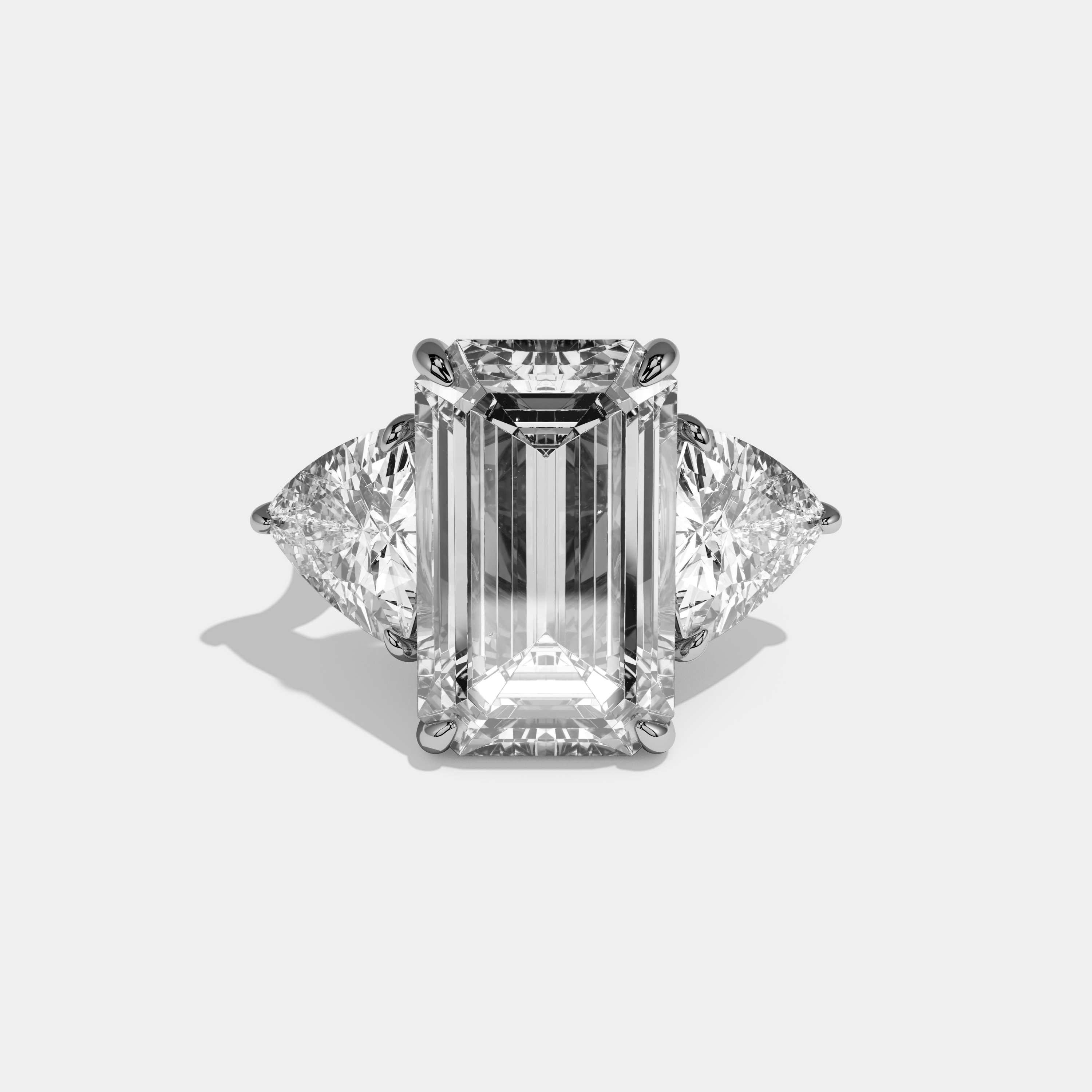 Sophia Emerald Cut Diamond Plain Band With Trillion Sides Engagement Ring 10ct 18k White Gold