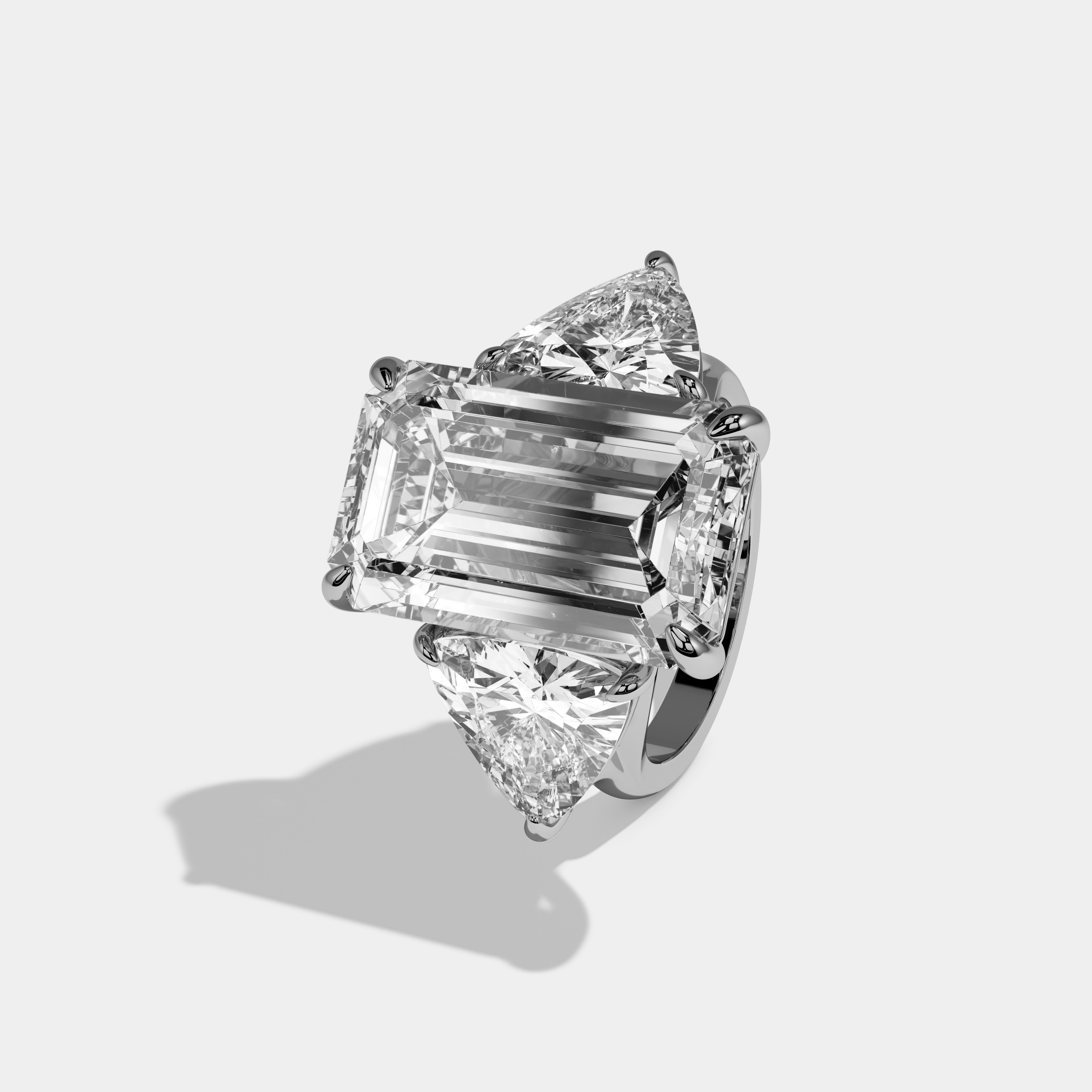 Sophia Emerald Cut Diamond Plain Band With Trillion Sides Engagement Ring 10ct 18k White Gold