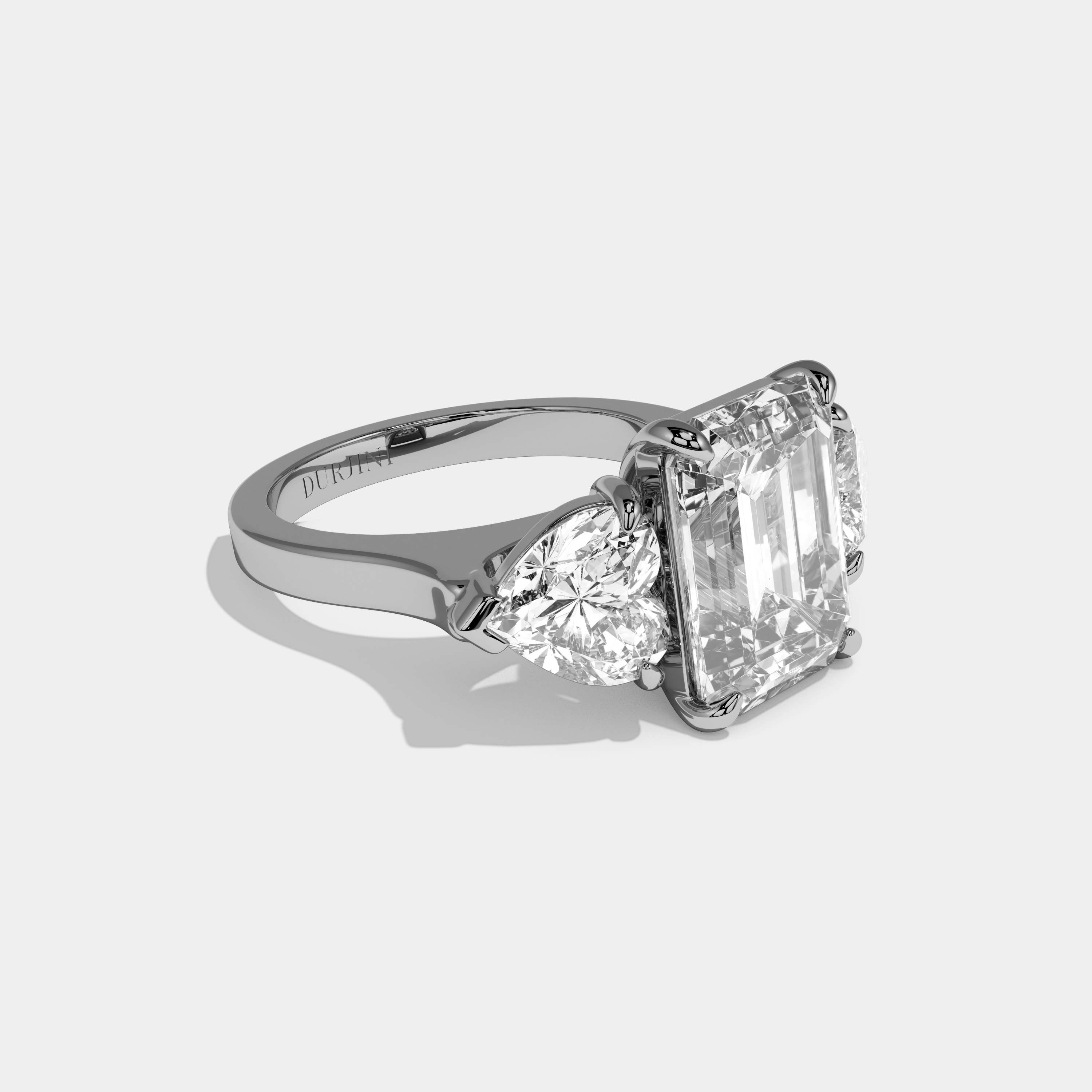 Imogen Emerald Cut Diamond Plain Band With Heart Sides Engagement Ring 10ct 18k White Gold