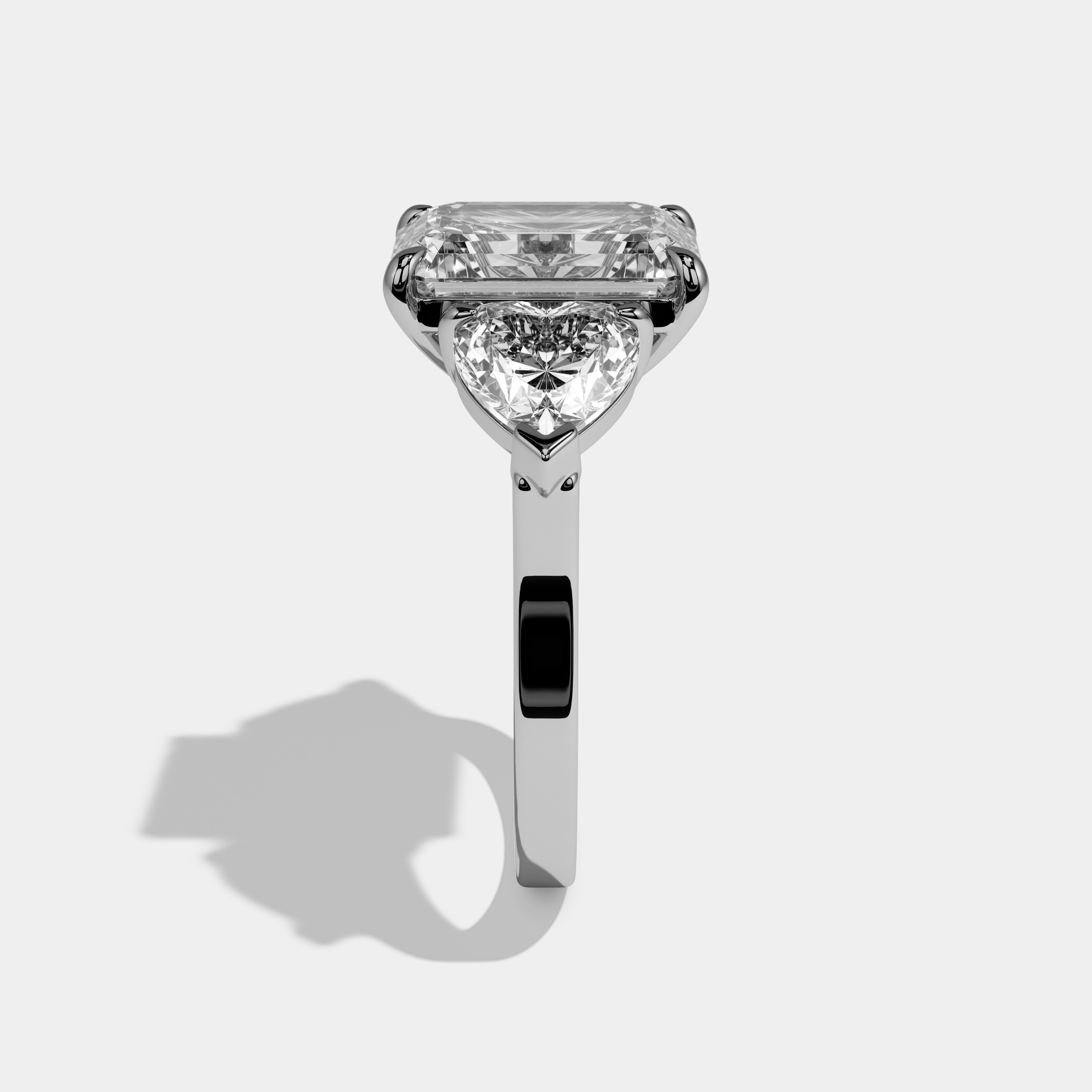 Imogen Emerald Cut Diamond Plain Band With Heart Sides Engagement Ring 10ct 18k White Gold