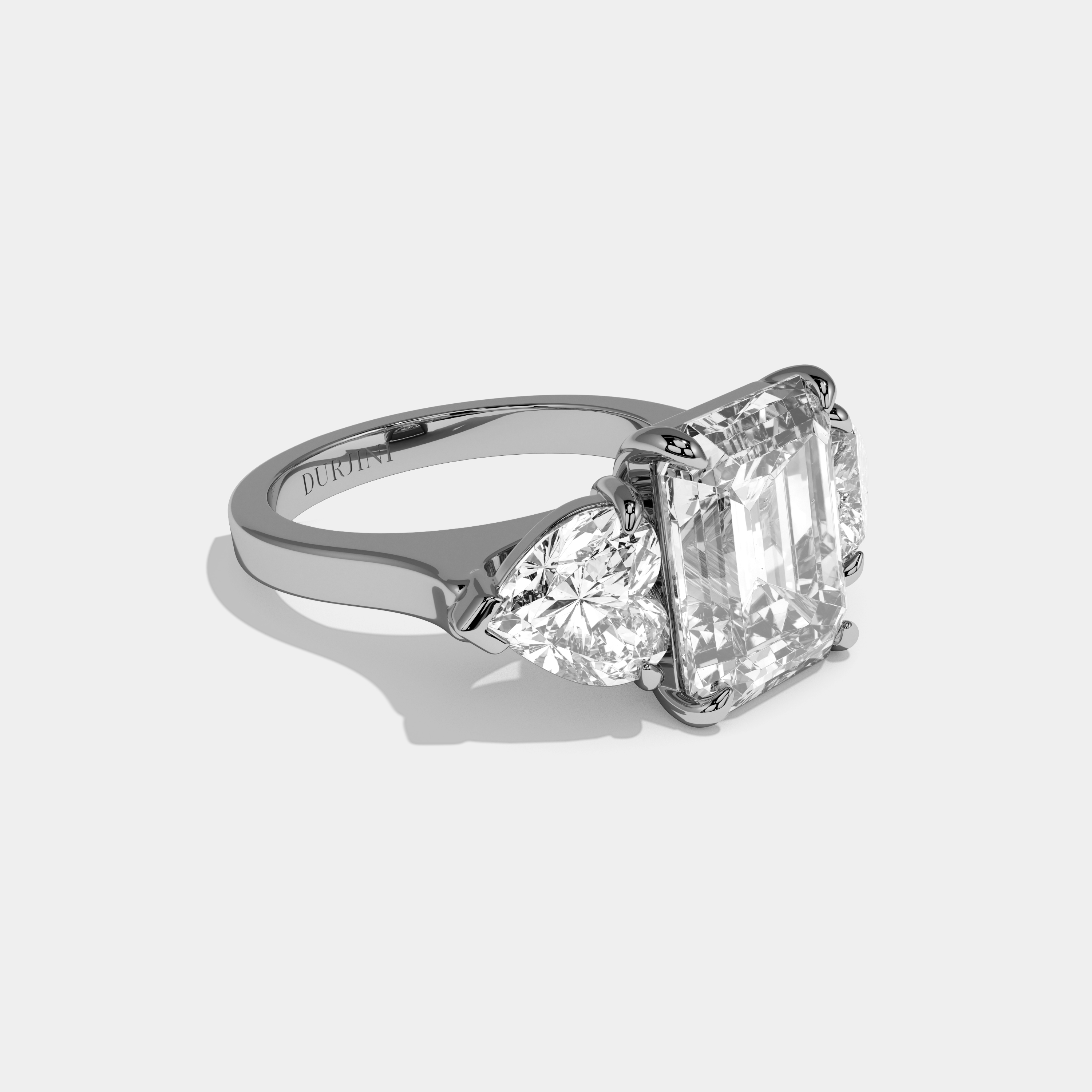 Juliet Emerald Cut Diamond Plain Band With Heart Brilliant Sides Engagement Ring 8ct 18k White Gold