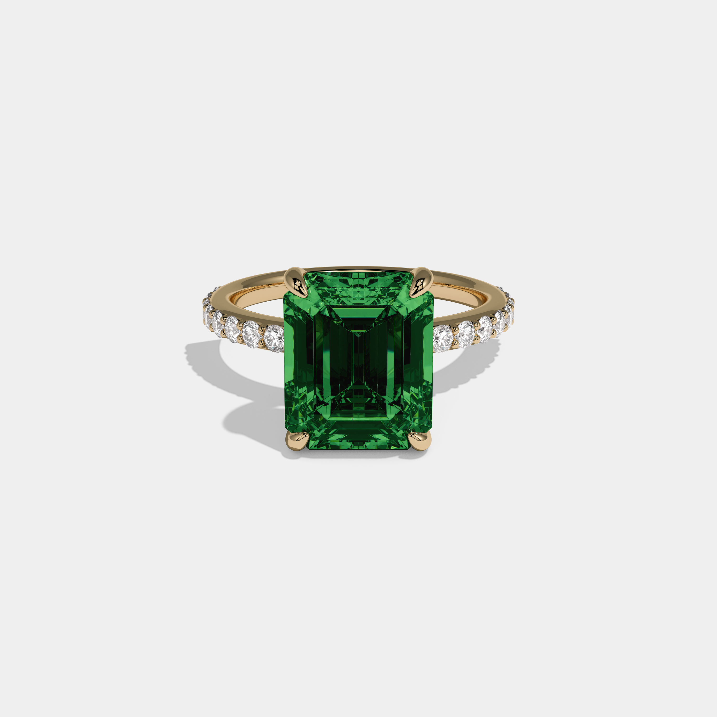 Adelaide Fancy Dark Green Emerald Cut Diamond Band Engagement Ring 6ct 18K Yellow Gold