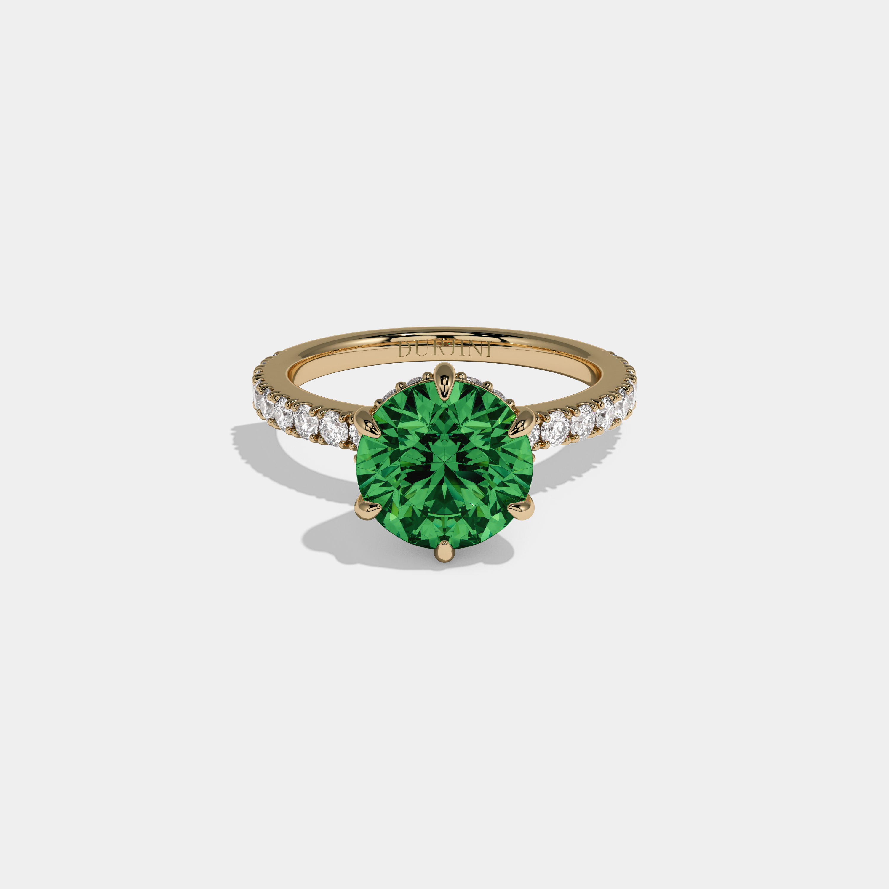 Adelaide Fancy Dark Green Round Brilliant Cut Diamond Band Engagement Ring 6ct 18K Yellow Gold