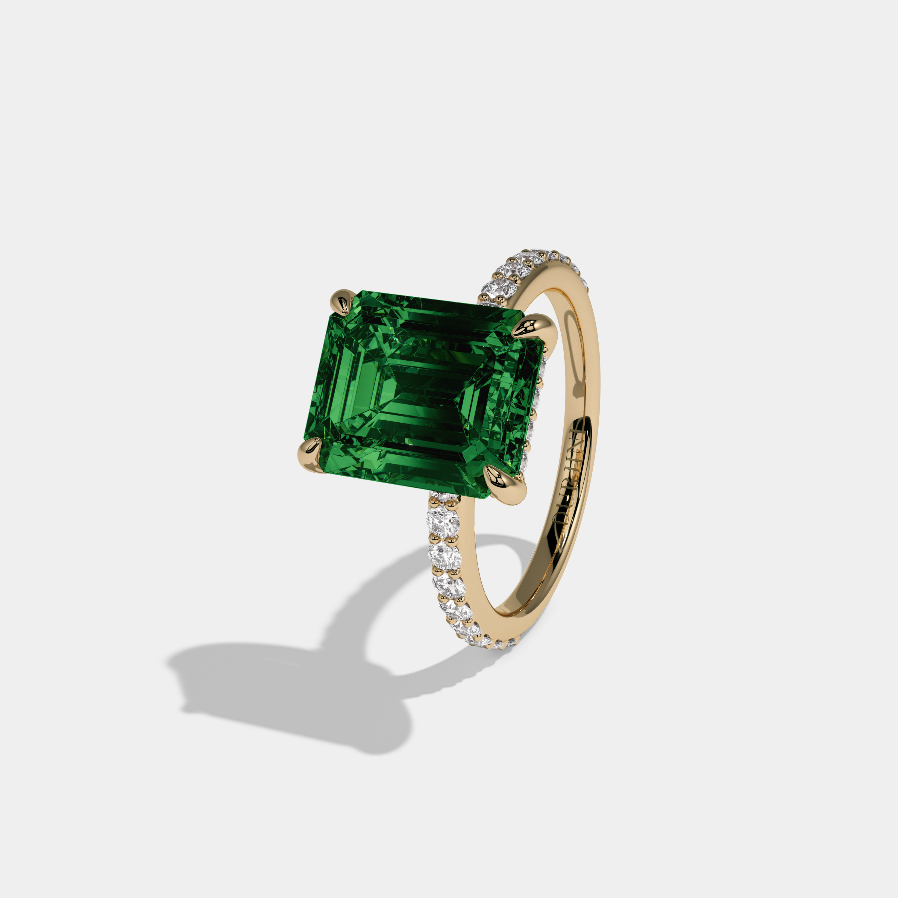 Adelaide Fancy Dark Green Emerald Cut Diamond Band Engagement Ring 6ct 18K Yellow Gold