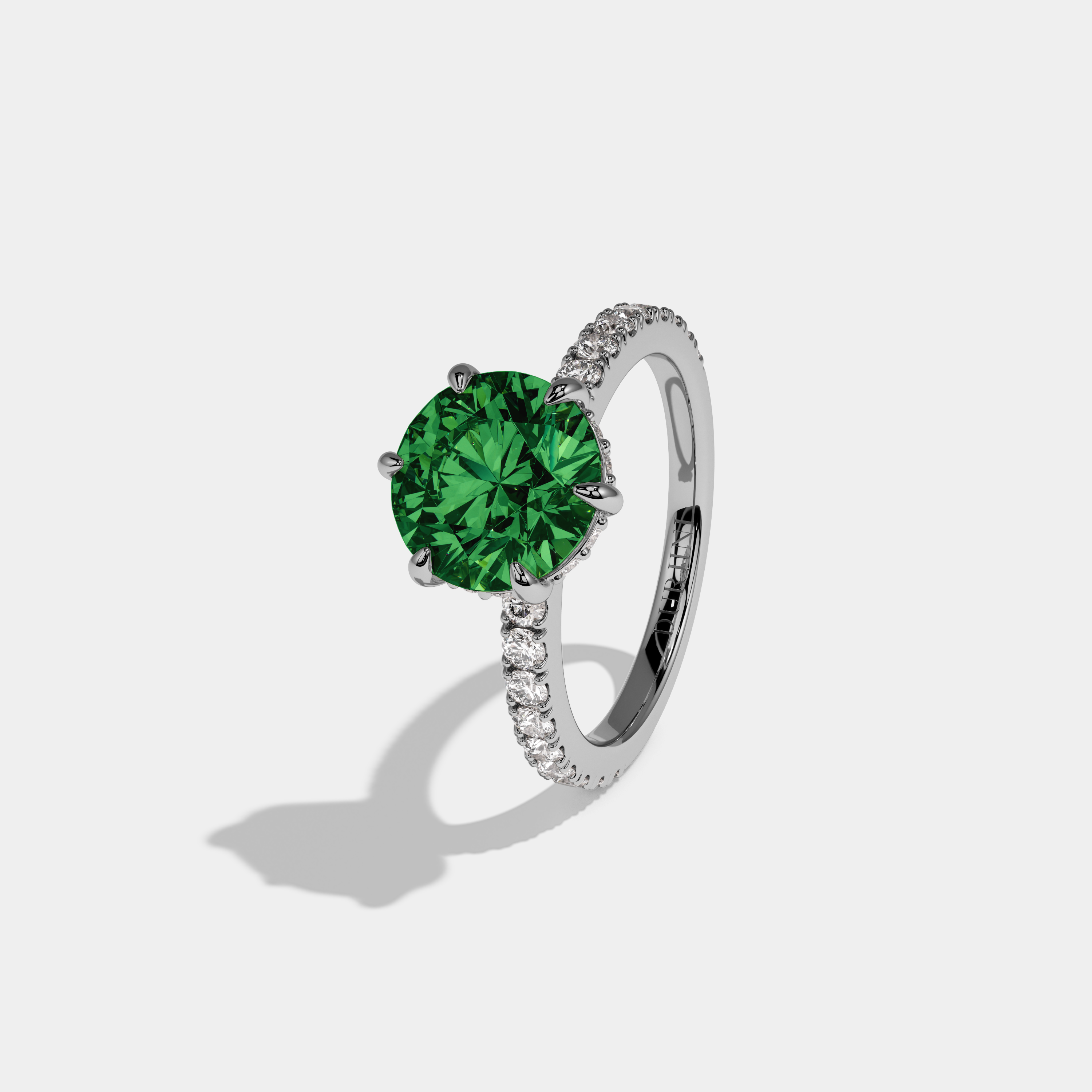 Eugenie Fancy Dark Green Round Brilliant Cut Diamond Band Engagement Ring 6ct 18K White Gold