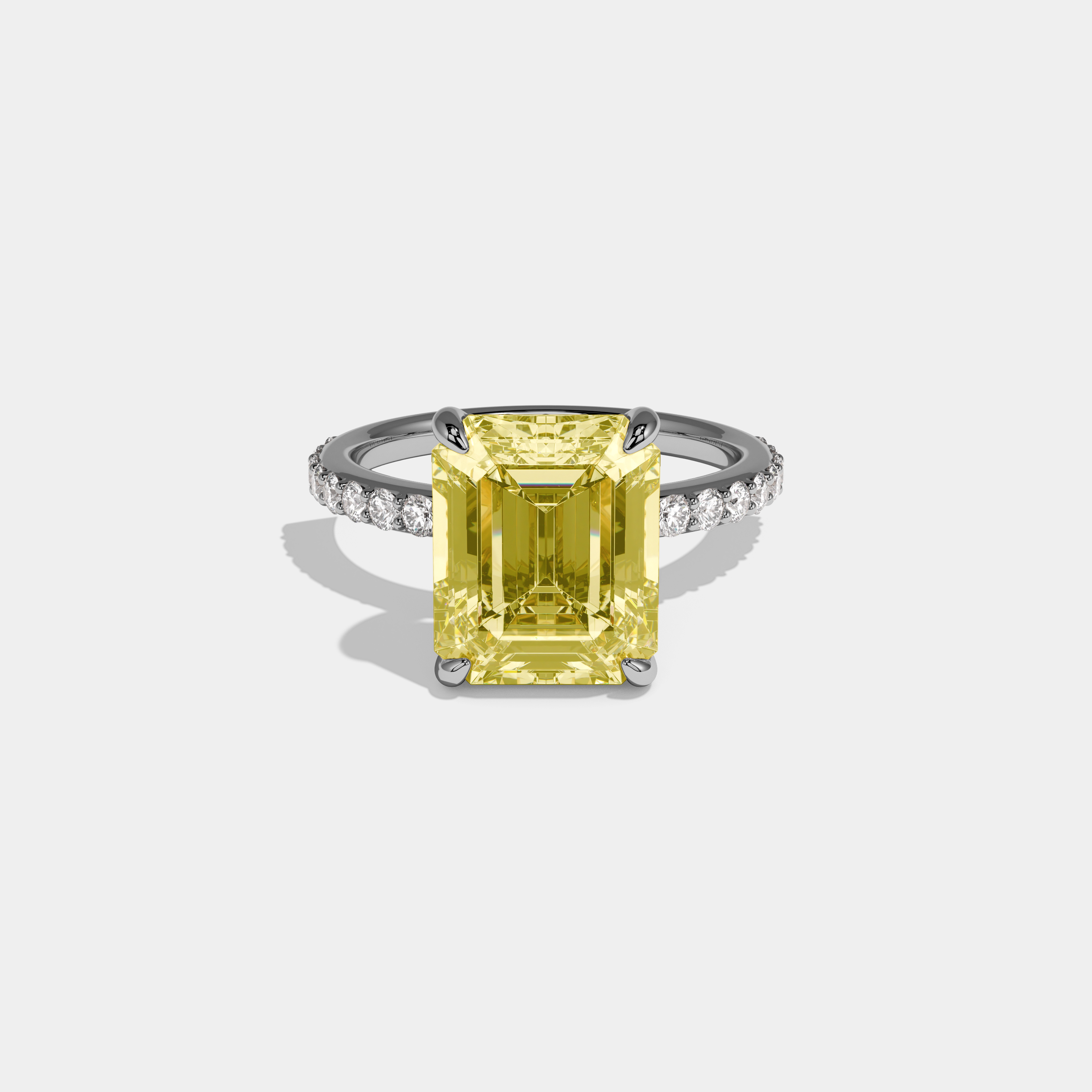 Ismera Fancy Yellow Emerald Cut Diamond Halo Engagement Ring 10ct 18K White Gold