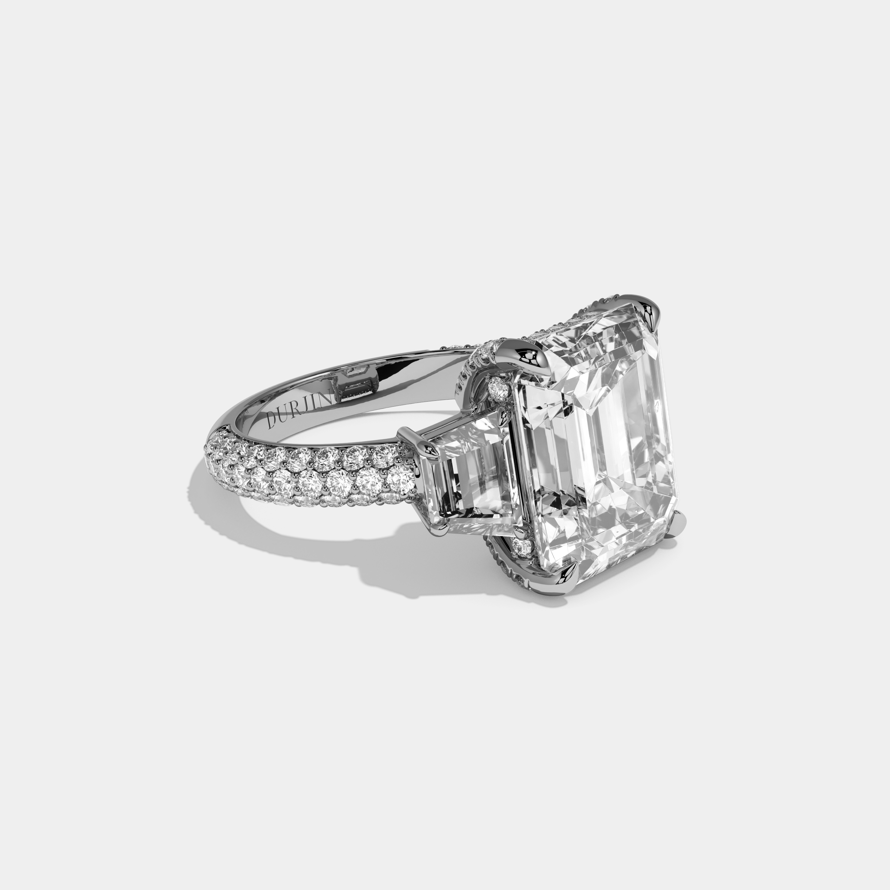 Aurabelle Emerald Cut Diamond Band With Quad Cut Sides Engagement Ring 12ct 18k White Gold