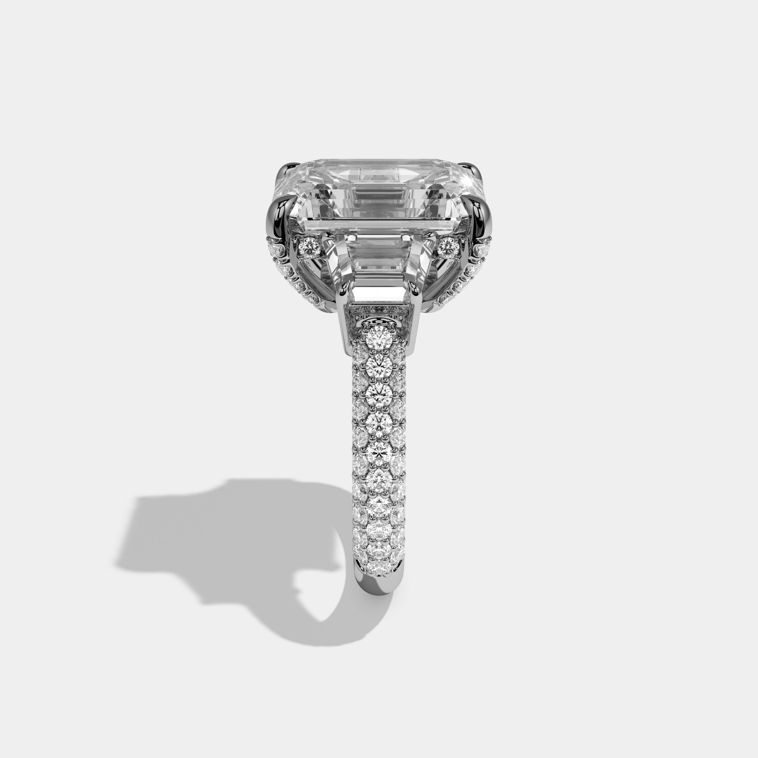 Aurabelle Emerald Cut Diamond Band With Quad Cut Sides Engagement Ring 12ct 18k White Gold