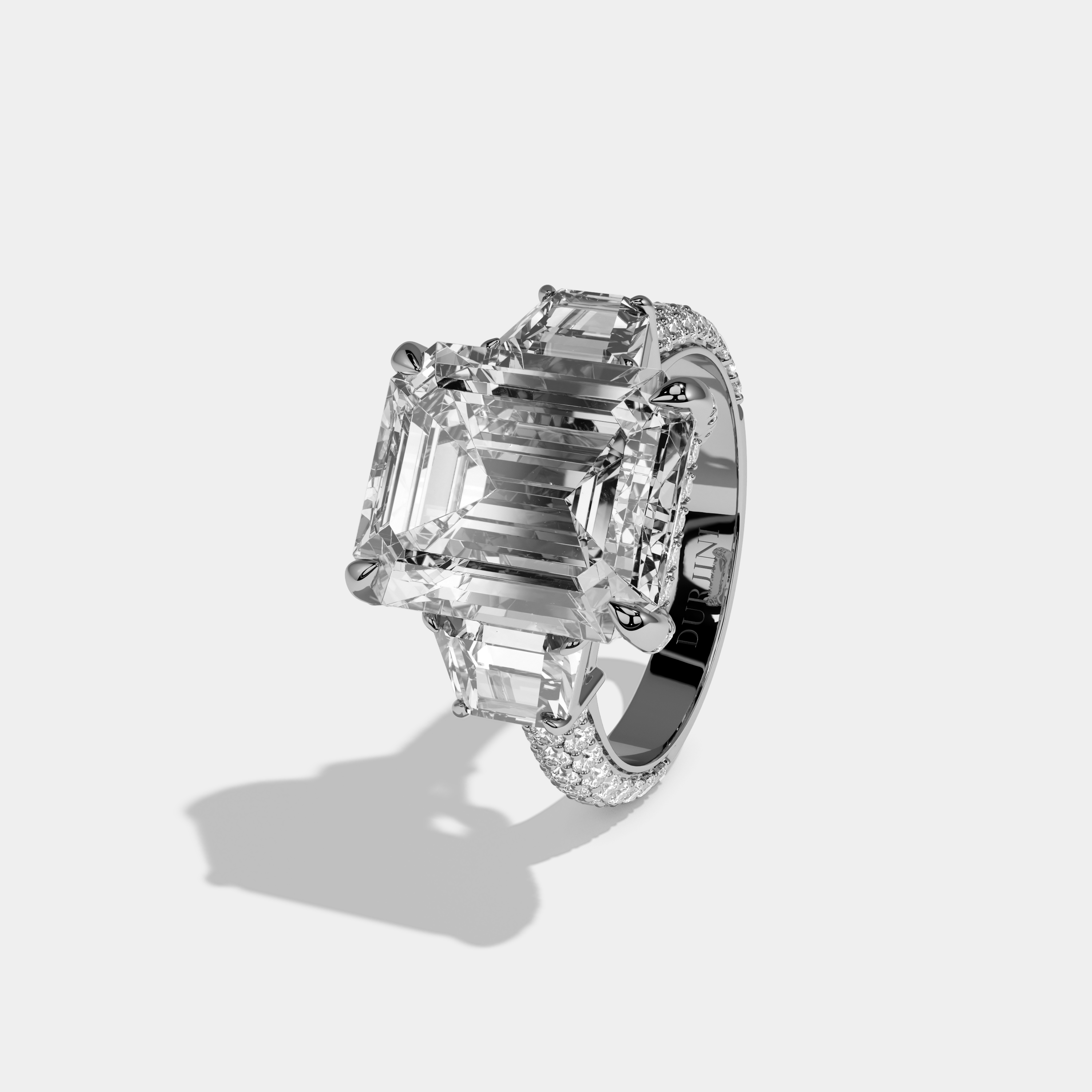 Aurabelle Emerald Cut Diamond Band With Quad Cut Sides Engagement Ring 12ct 18k White Gold