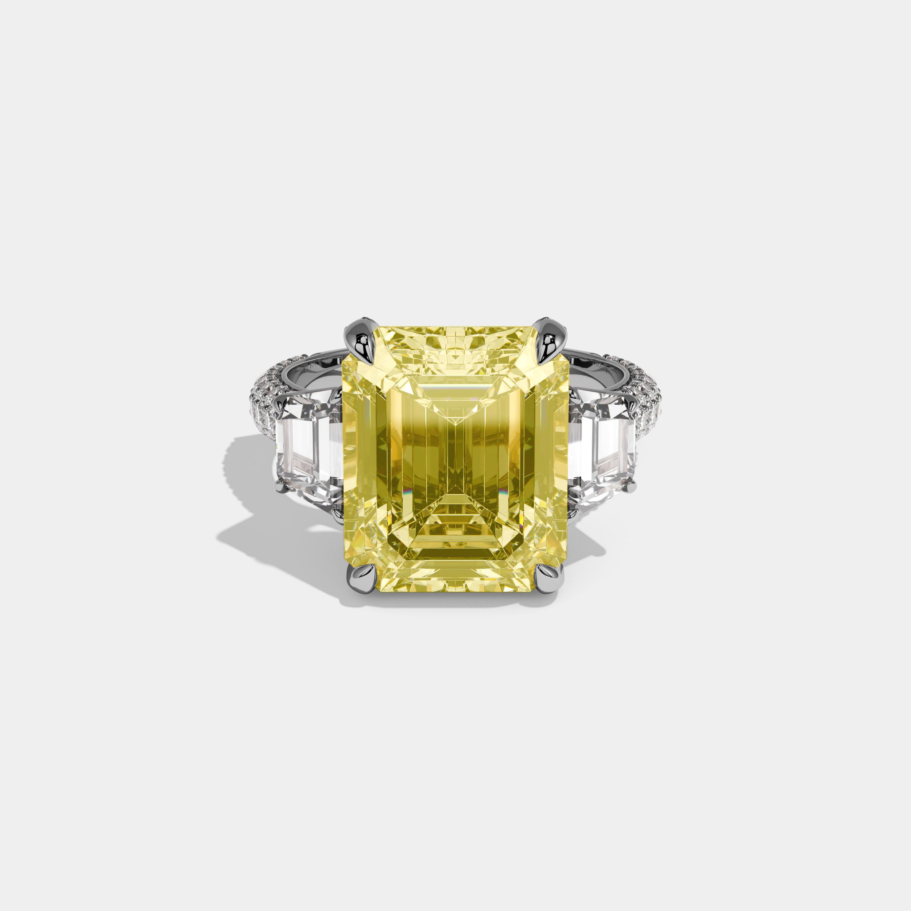 Aurabelle Fancy Yellow Emerald Cut Diamond Band With Quad Cut Sides Engagement Ring 12ct 18k White Gold