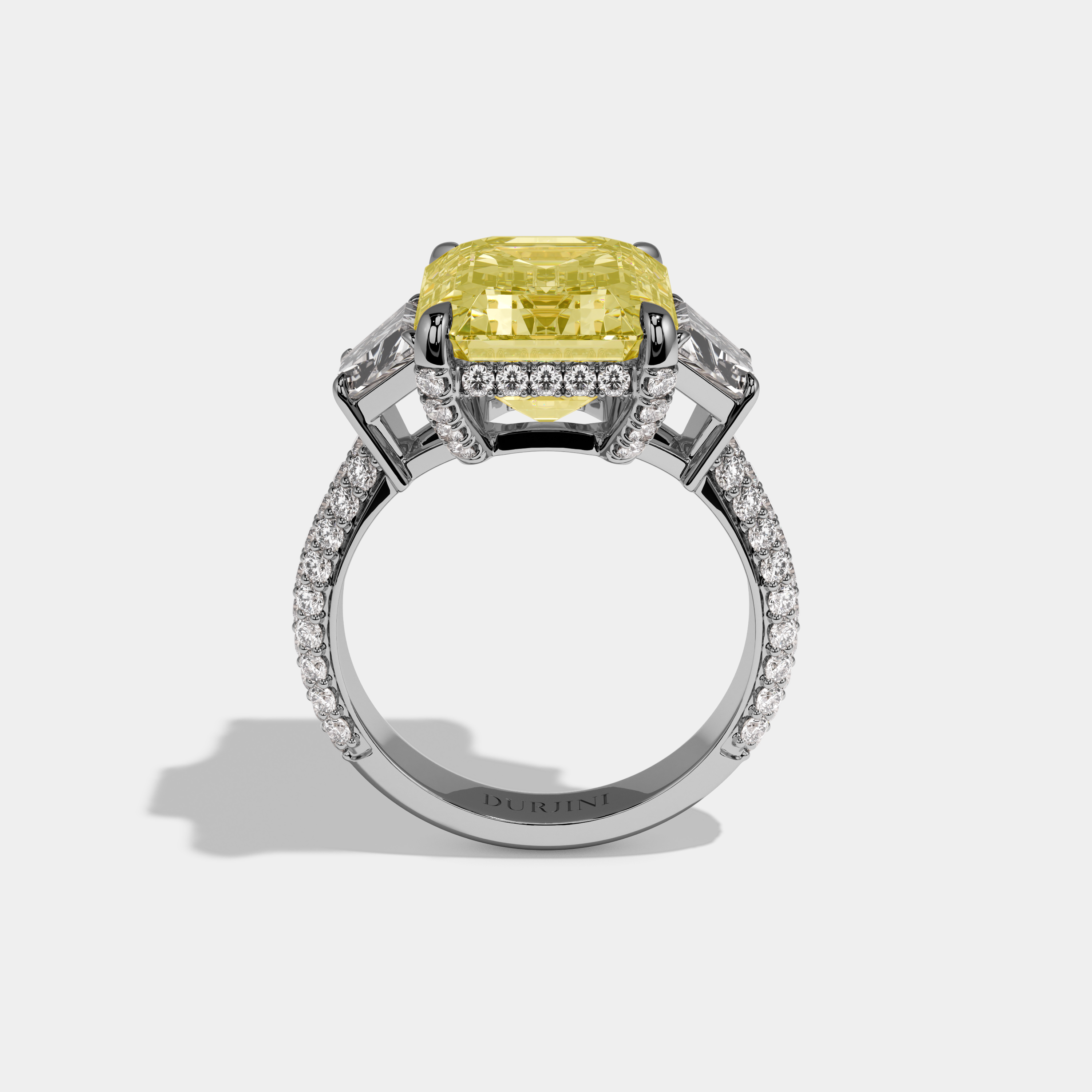 Aurabelle Fancy Yellow Emerald Cut Diamond Band With Quad Cut Sides Engagement Ring 12ct 18k White Gold