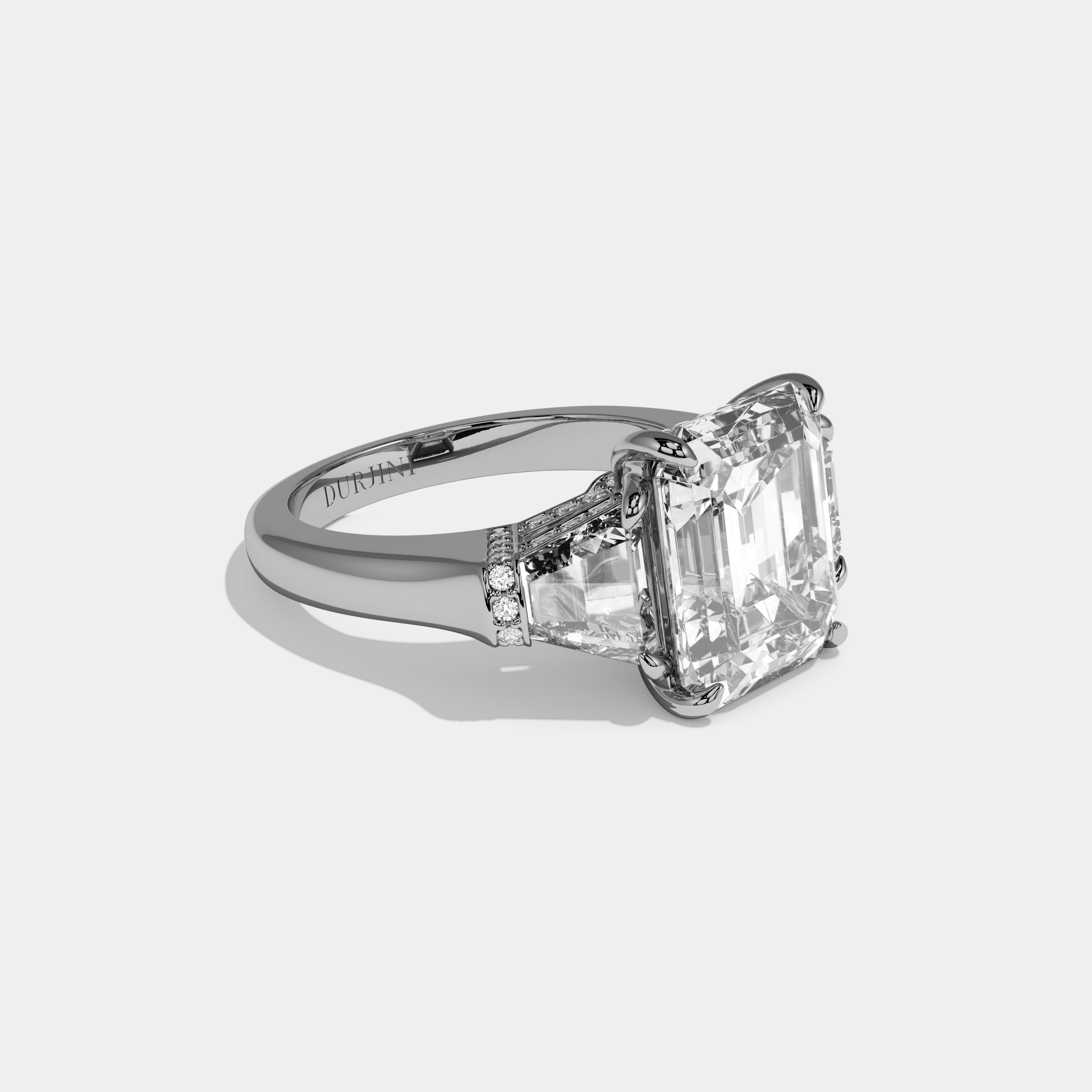Malone Emerald Cut Diamond Plain Band With Quad Cut Sides Engagement Ring 10ct 18k White Gold