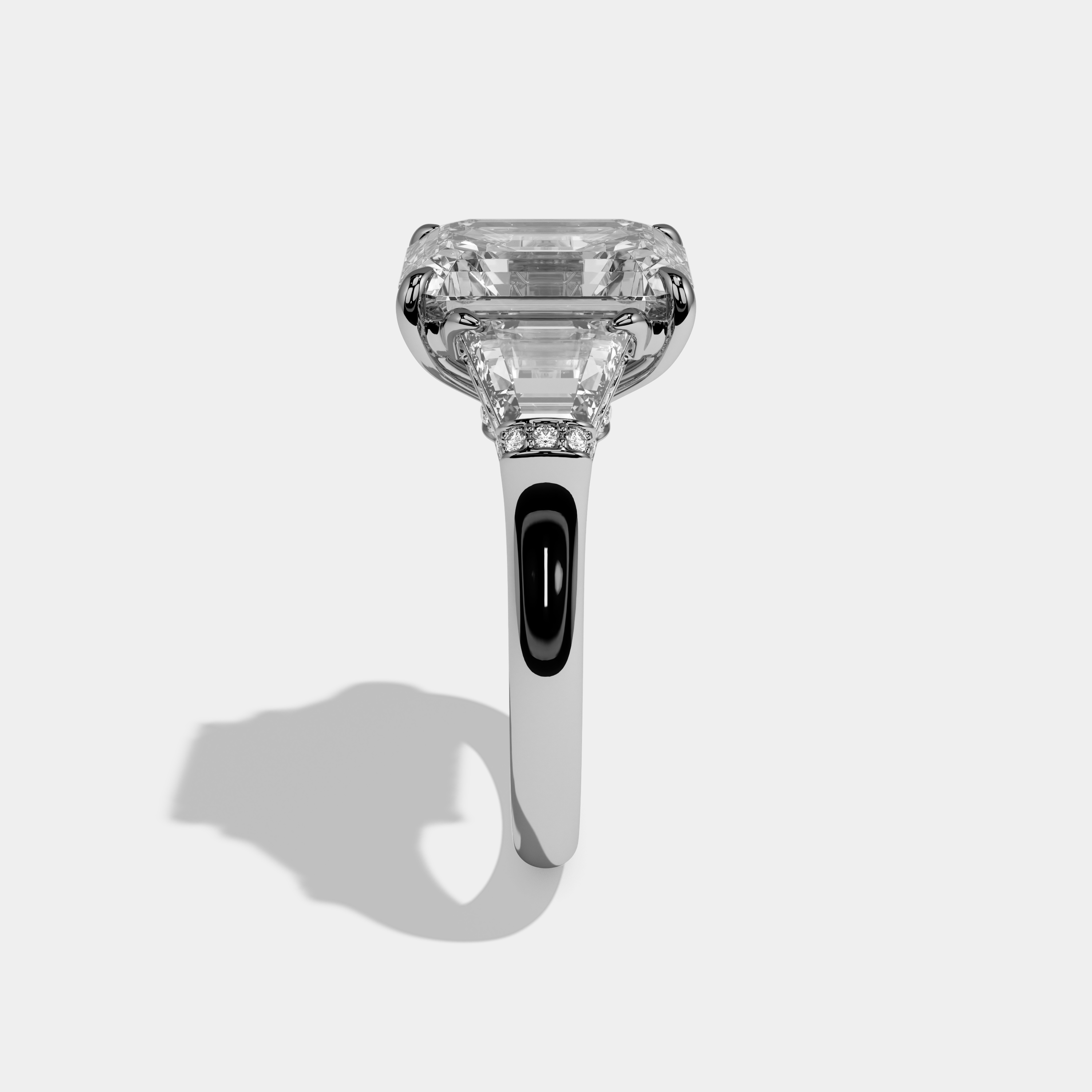 Malone Emerald Cut Diamond Plain Band With Quad Cut Sides Engagement Ring 10ct 18k White Gold