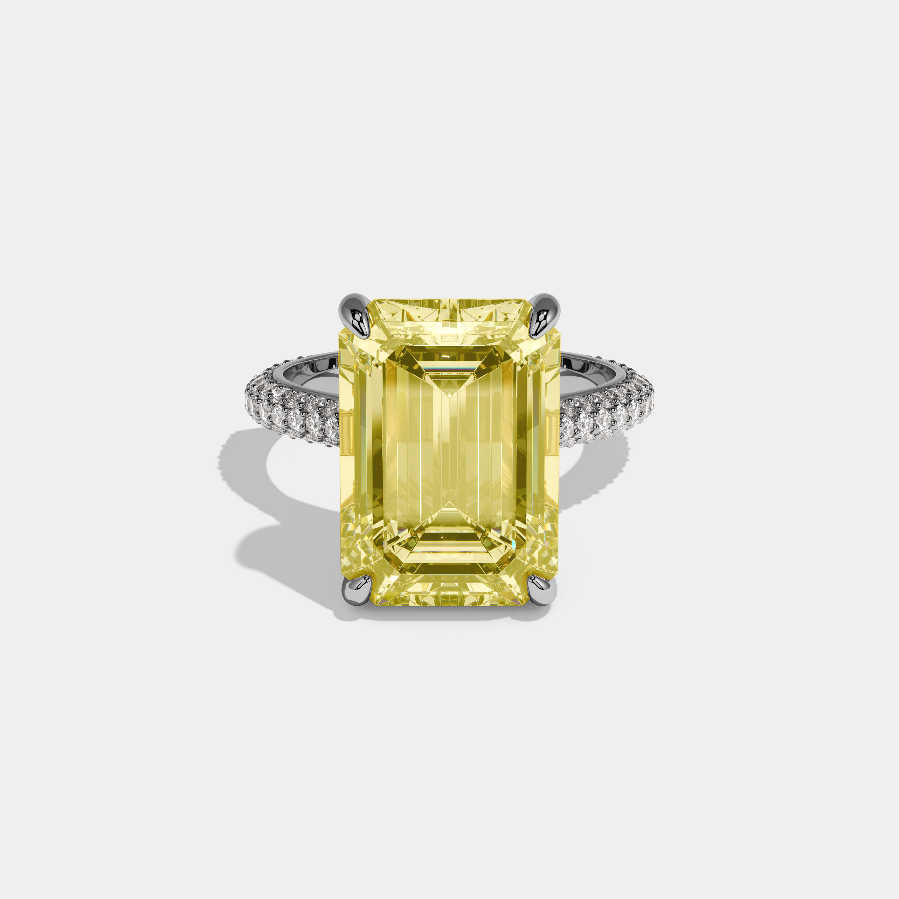 Anne Fancy Yellow Emerald Cut Diamond Band Engagement Ring 8ct 18k White Gold