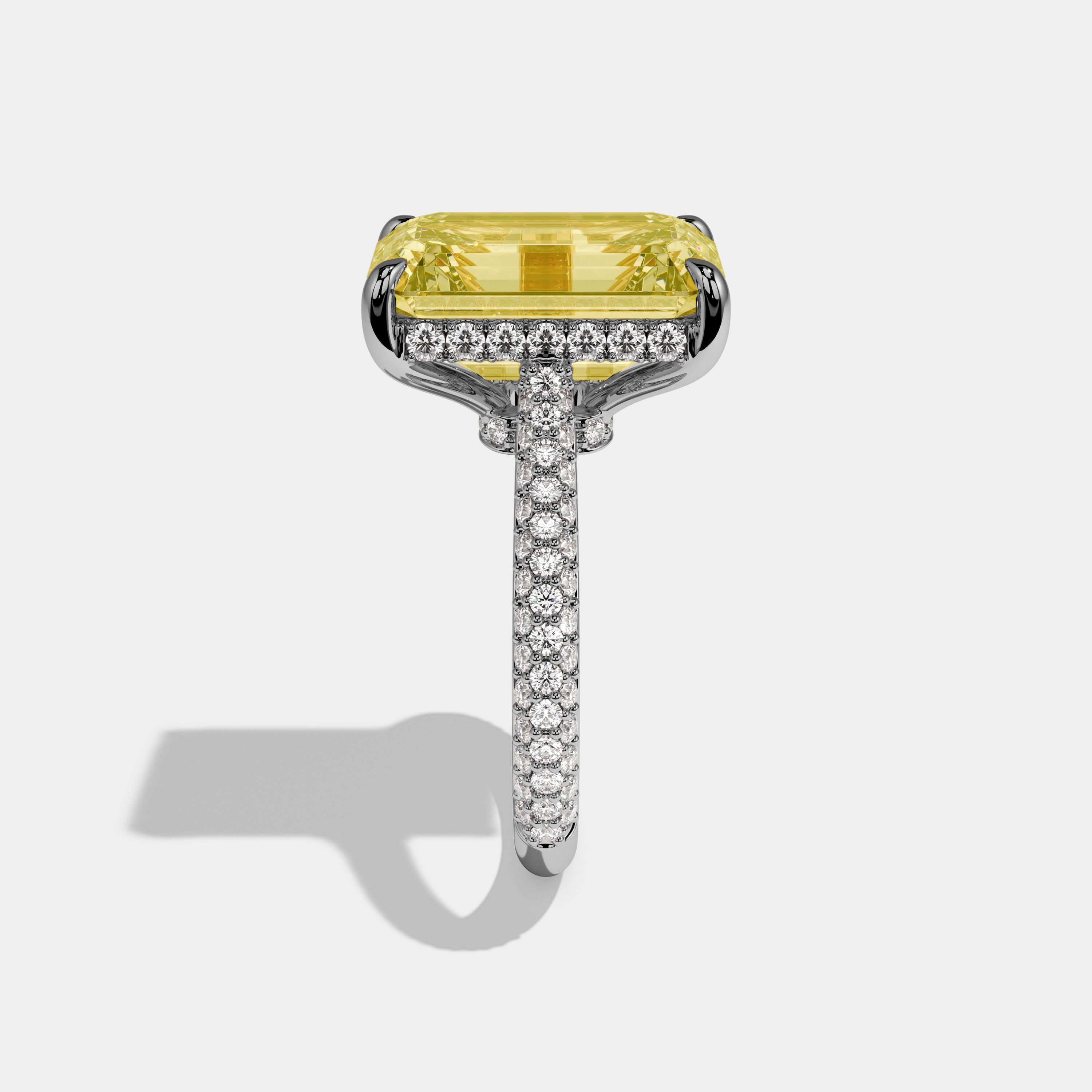 Anne Fancy Yellow Emerald Cut Diamond Band Engagement Ring 8ct 18k White Gold