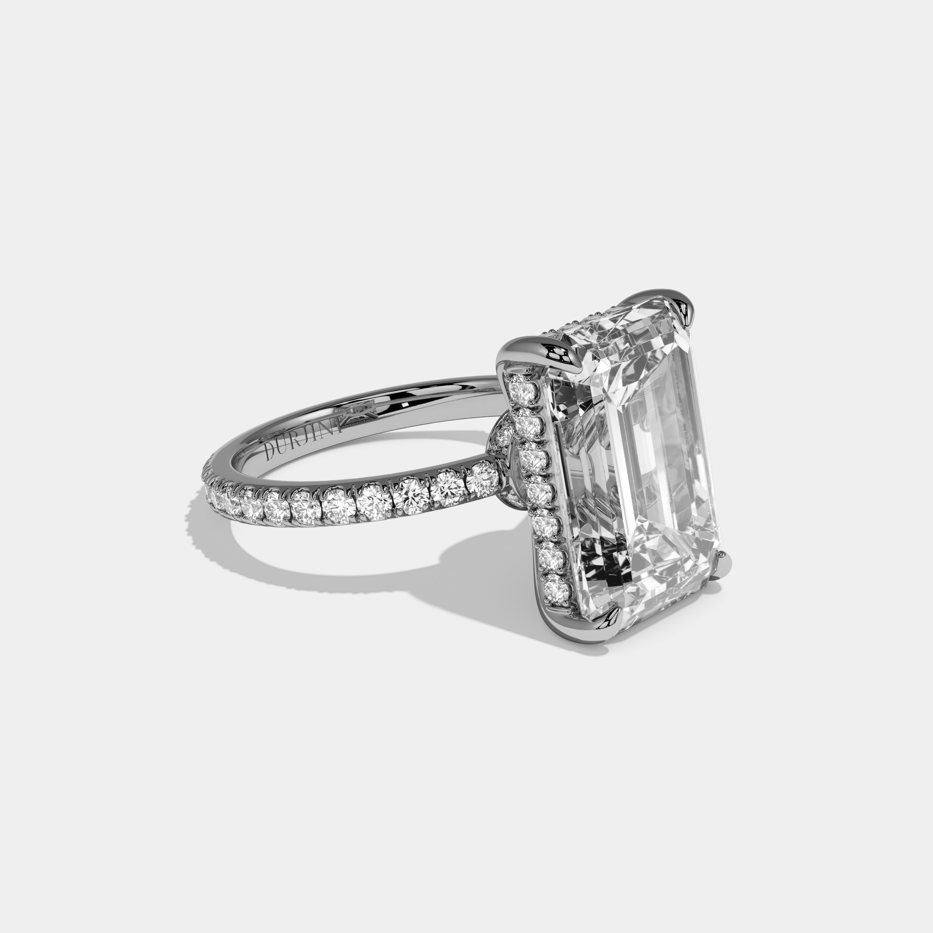 Matilda Emerald Cut Diamond Band Hidden Halo Engagement Ring 12ct 18k White Gold