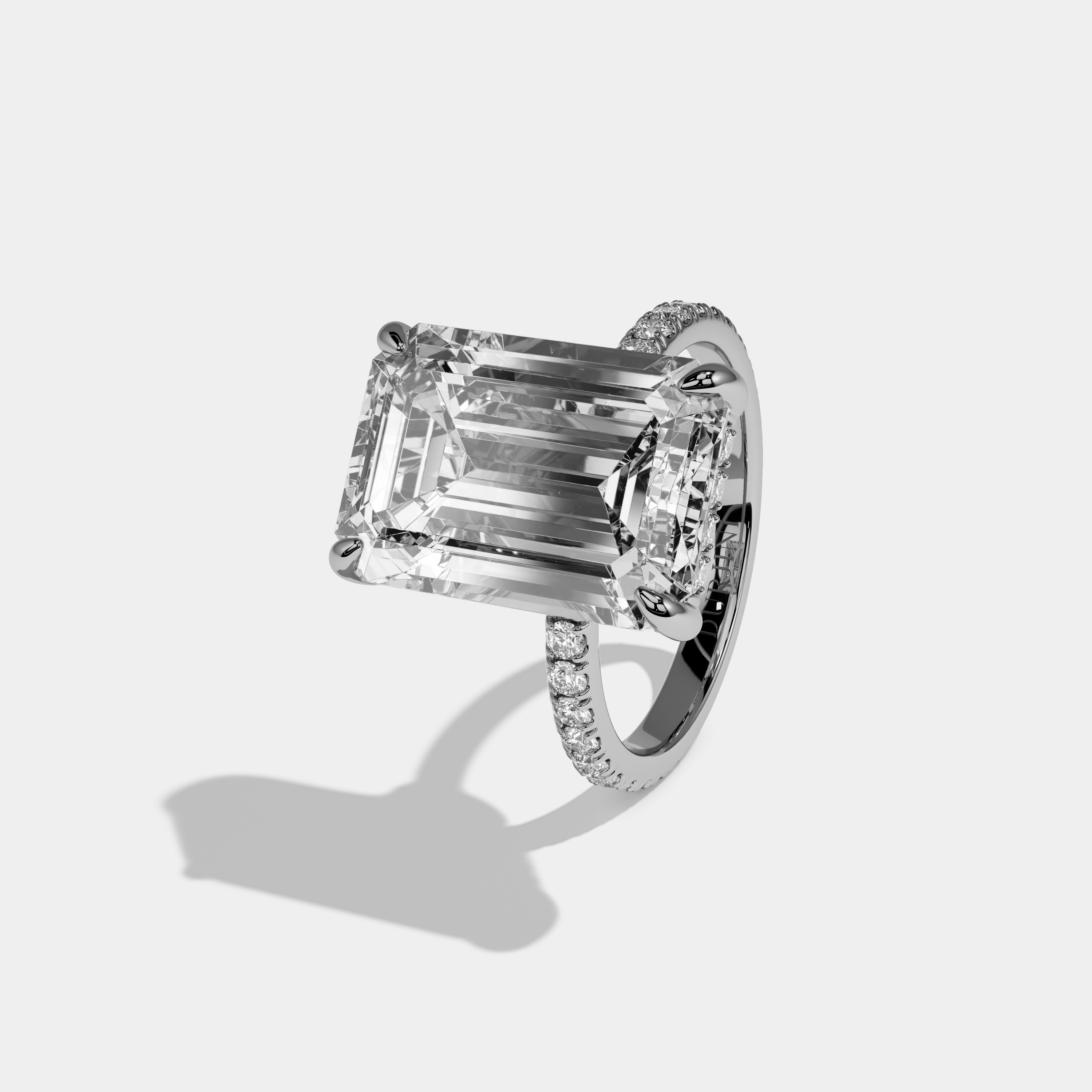 Matilda Emerald Cut Diamond Band Hidden Halo Engagement Ring 12ct 18k White Gold