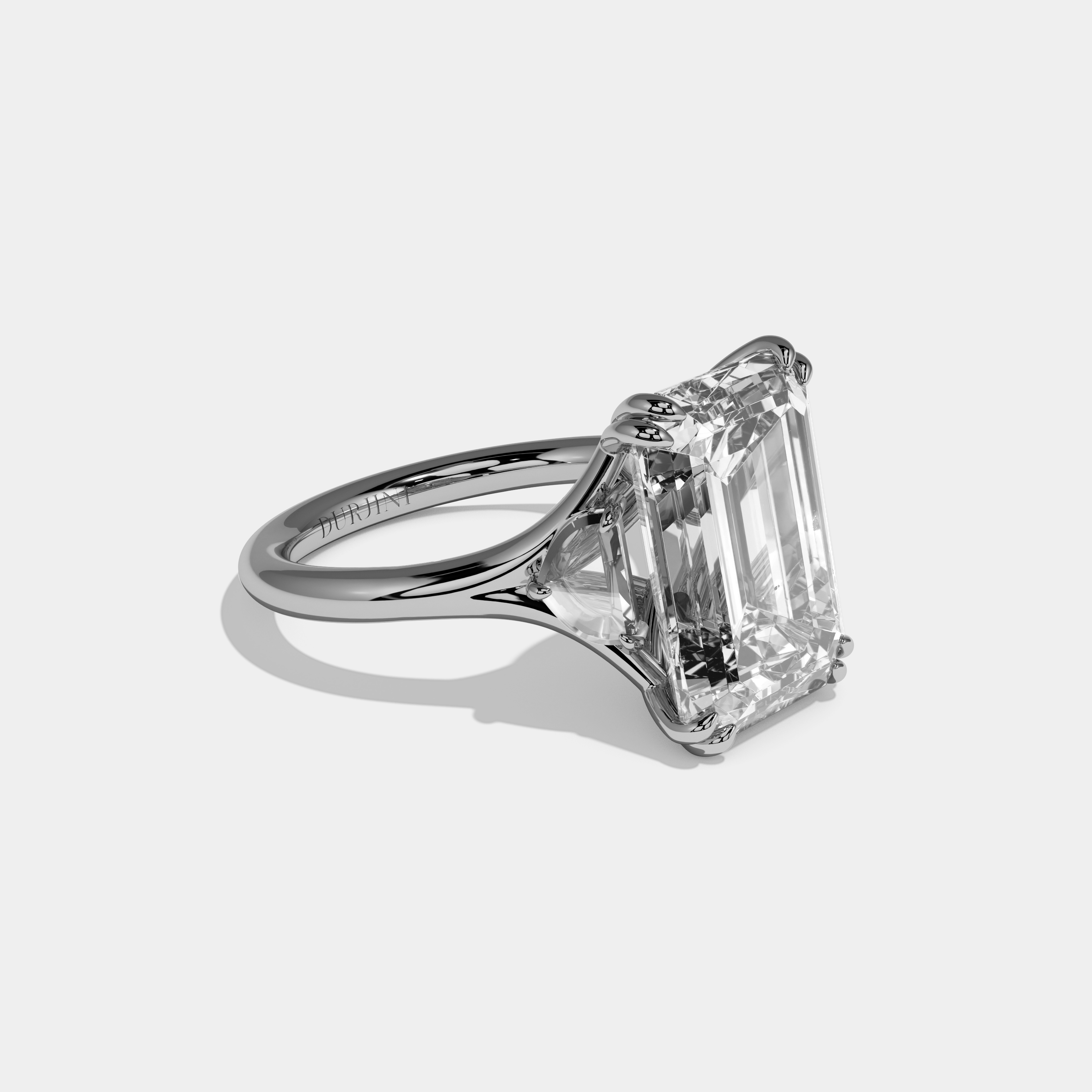 Hilda Emerald Cut Diamond Plain Band Engagement Ring 10ct 18k White Gold