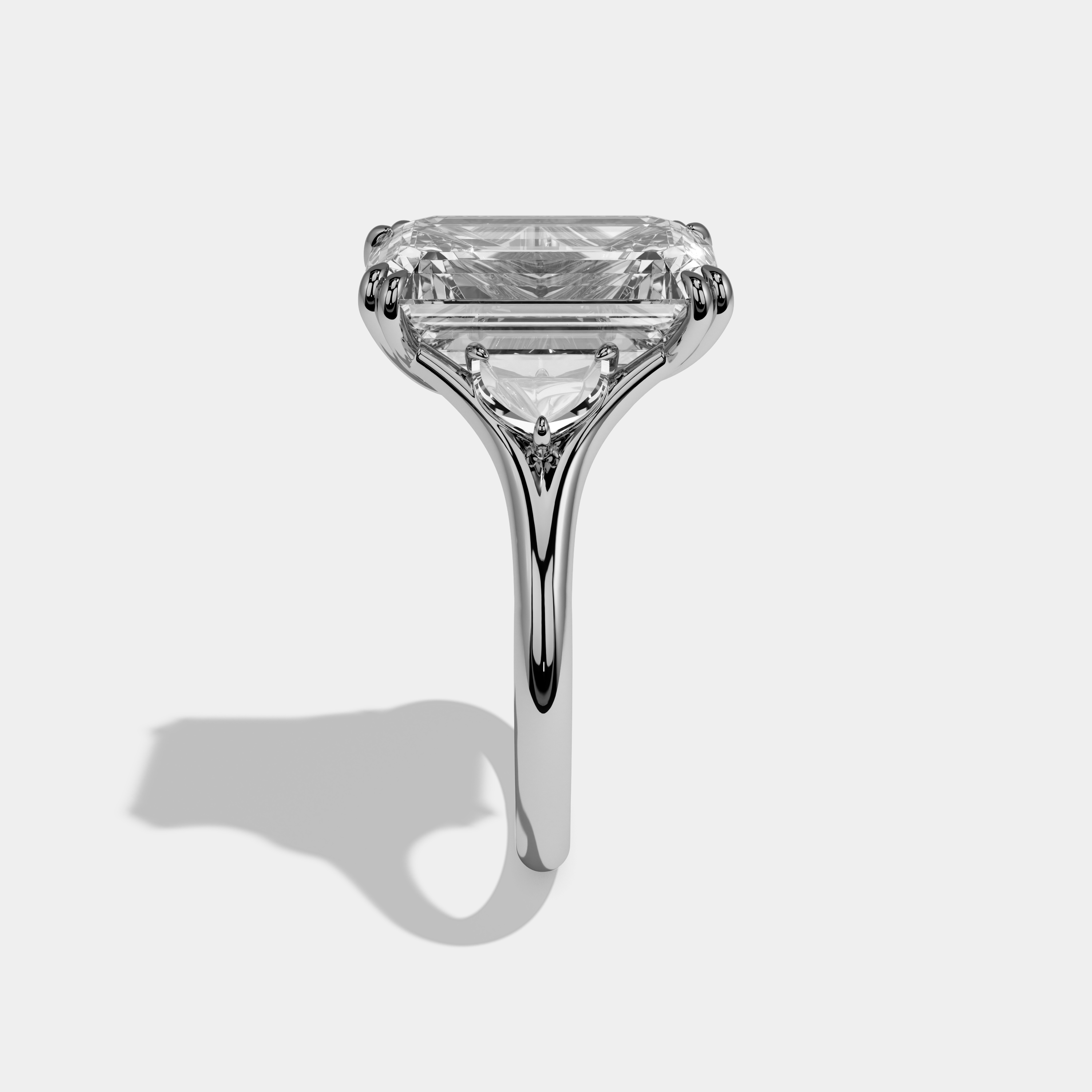 Hilda Emerald Cut Diamond Plain Band Engagement Ring 10ct 18k White Gold