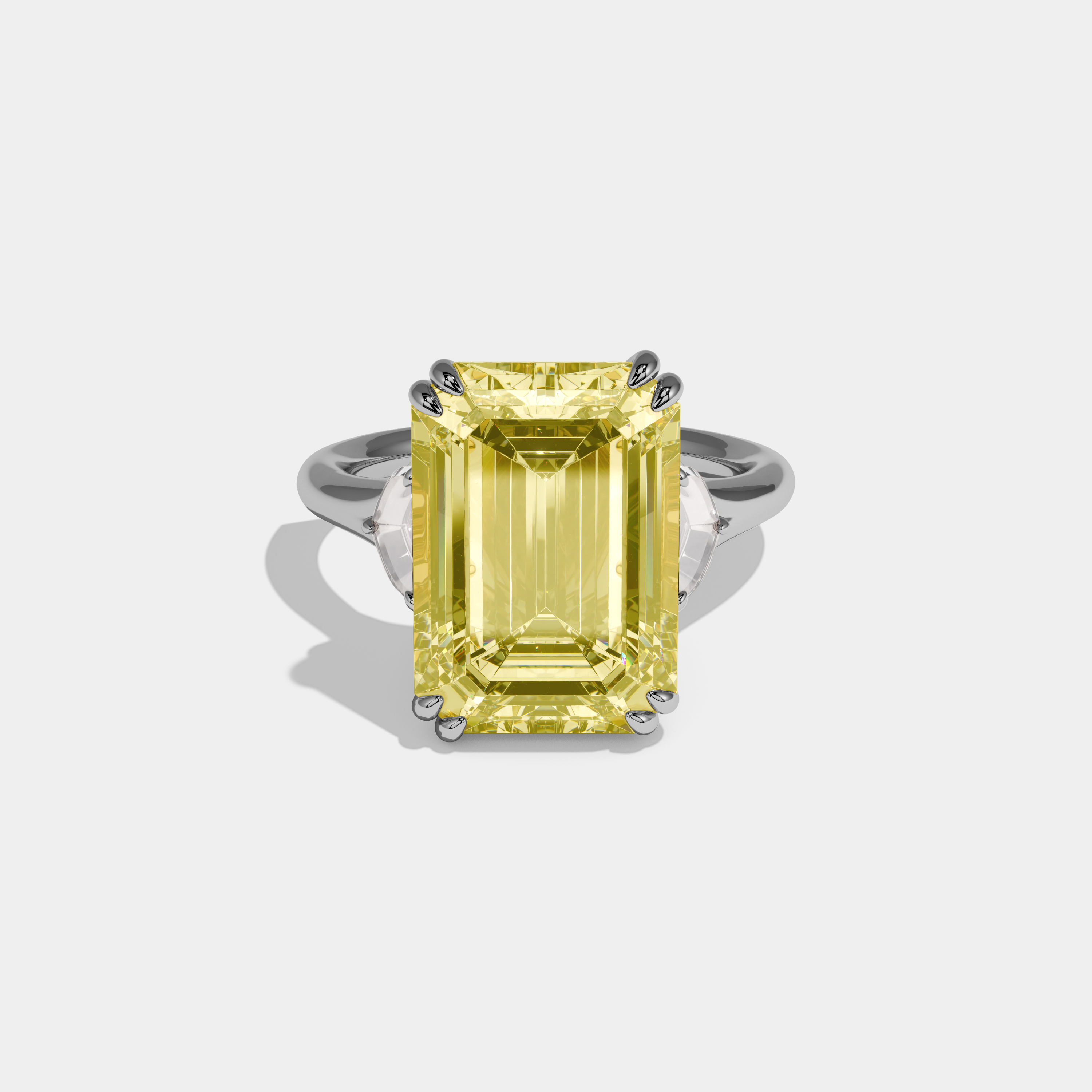 Hilda Fancy Yellow Emerald Cut Diamond Plain Band Engagement Ring 10ct 18k White Gold