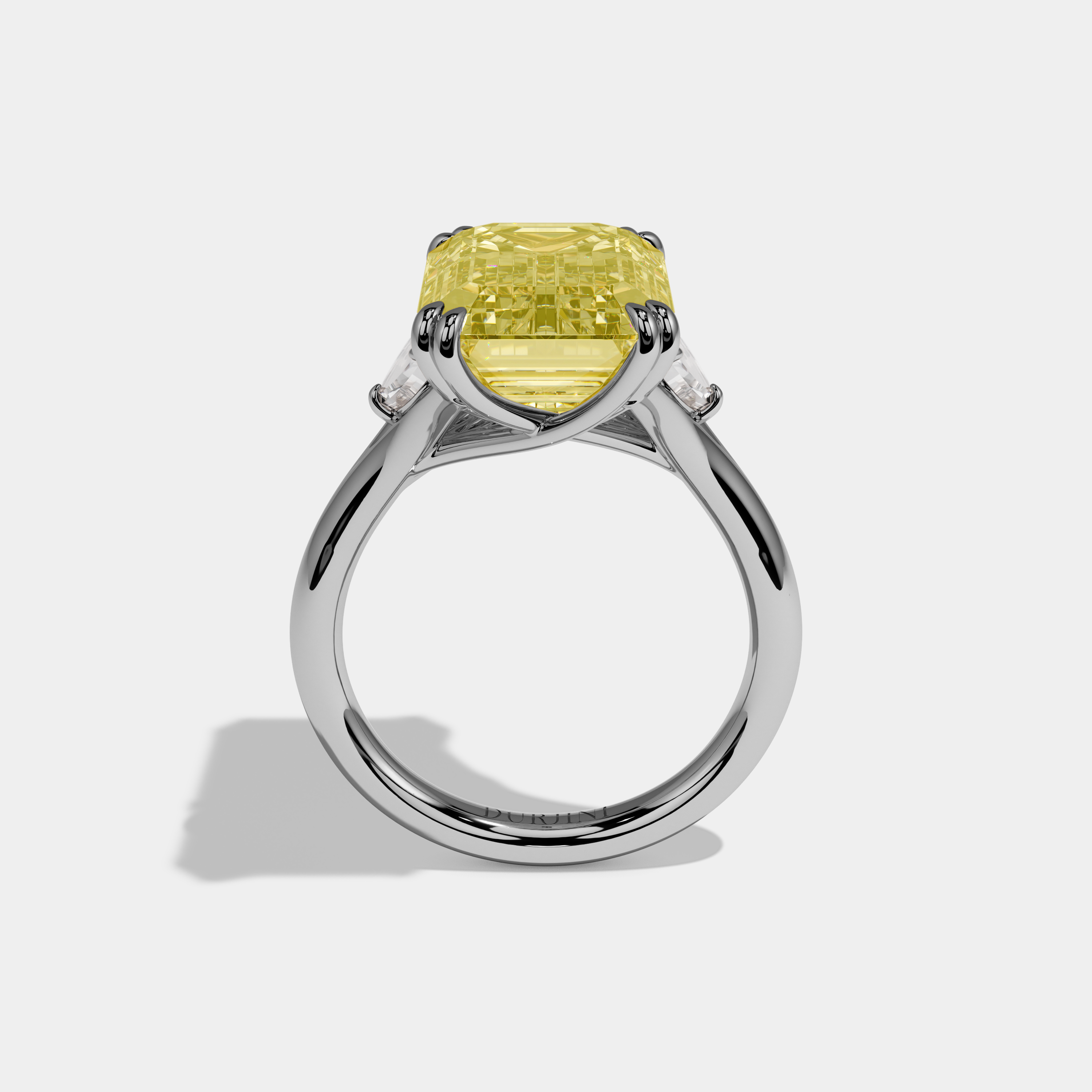 Hilda Fancy Yellow Emerald Cut Diamond Plain Band Engagement Ring 10ct 18k White Gold