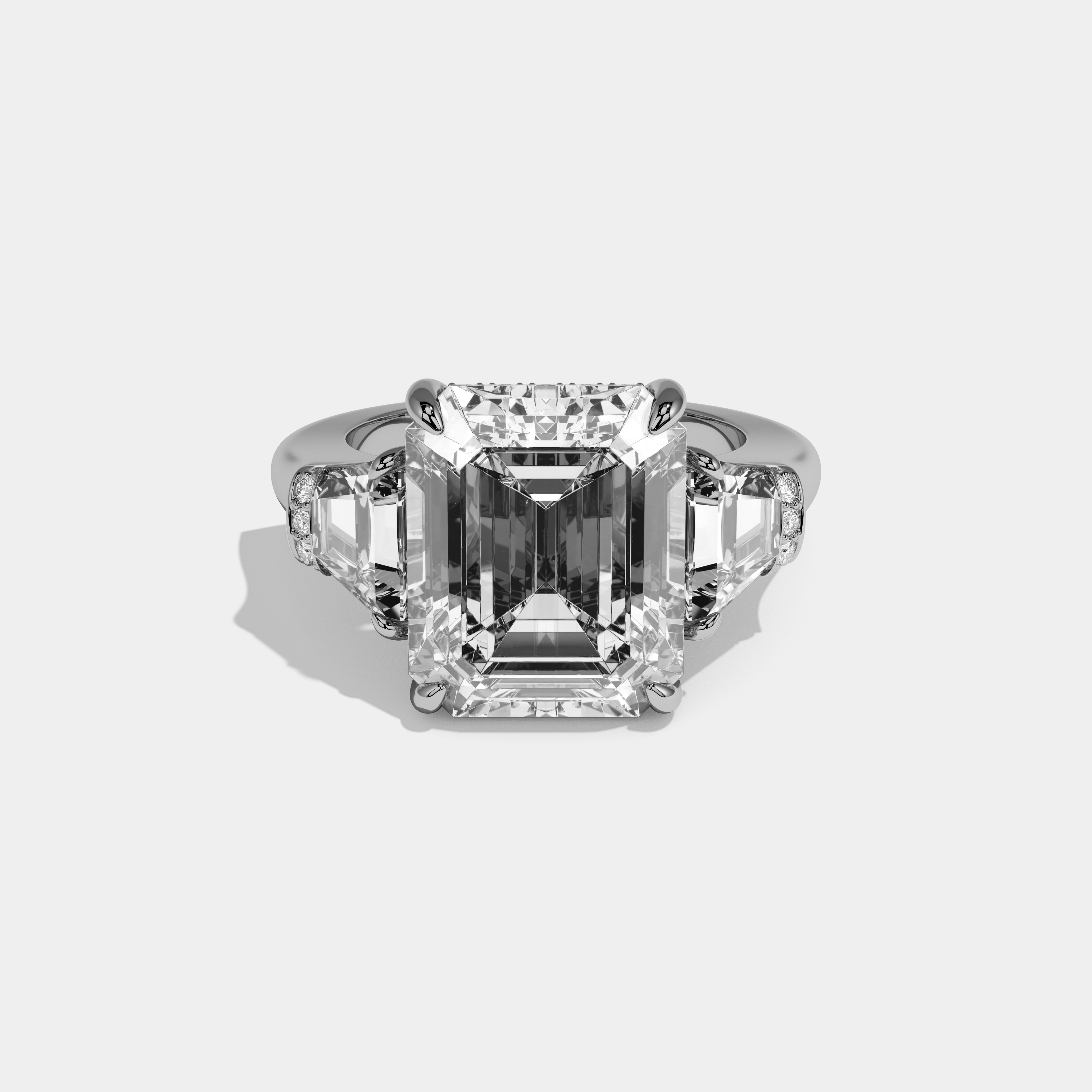 Augusta Emerald Cut Diamond Plain Band With Quad Cut Sides Engagement Ring 10ct 18k White Gold