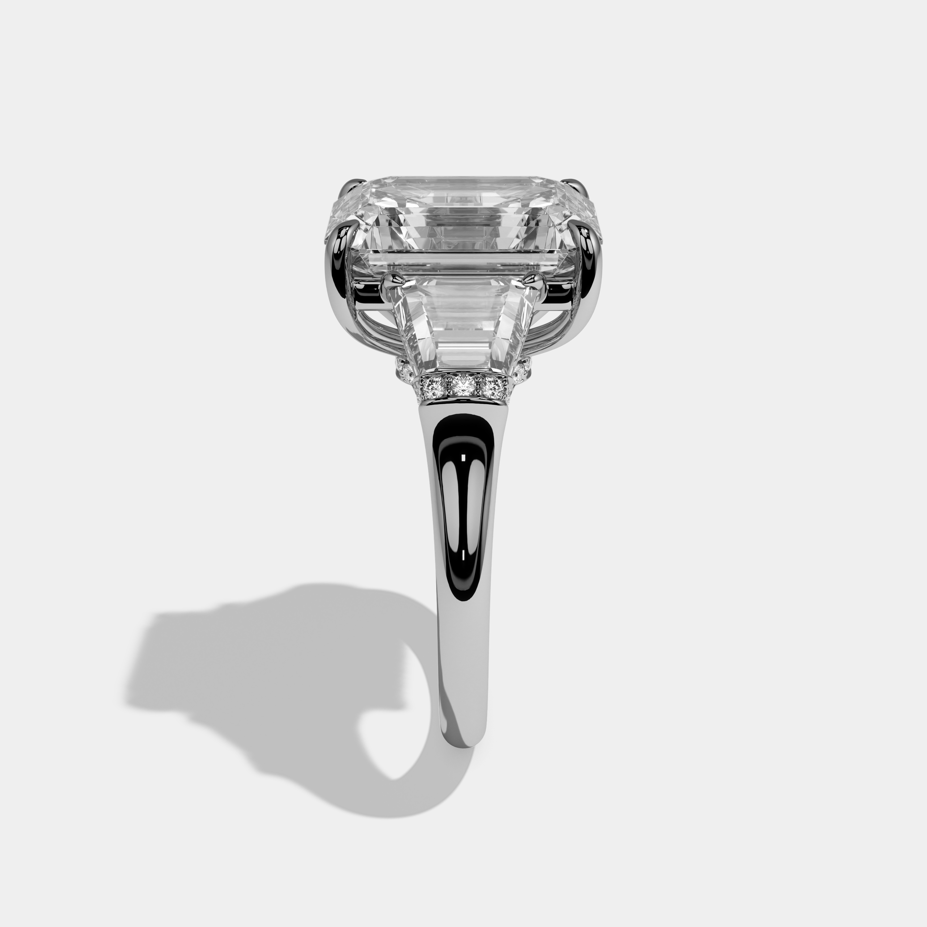 Augusta Emerald Cut Diamond Plain Band With Quad Cut Sides Engagement Ring 10ct 18k White Gold