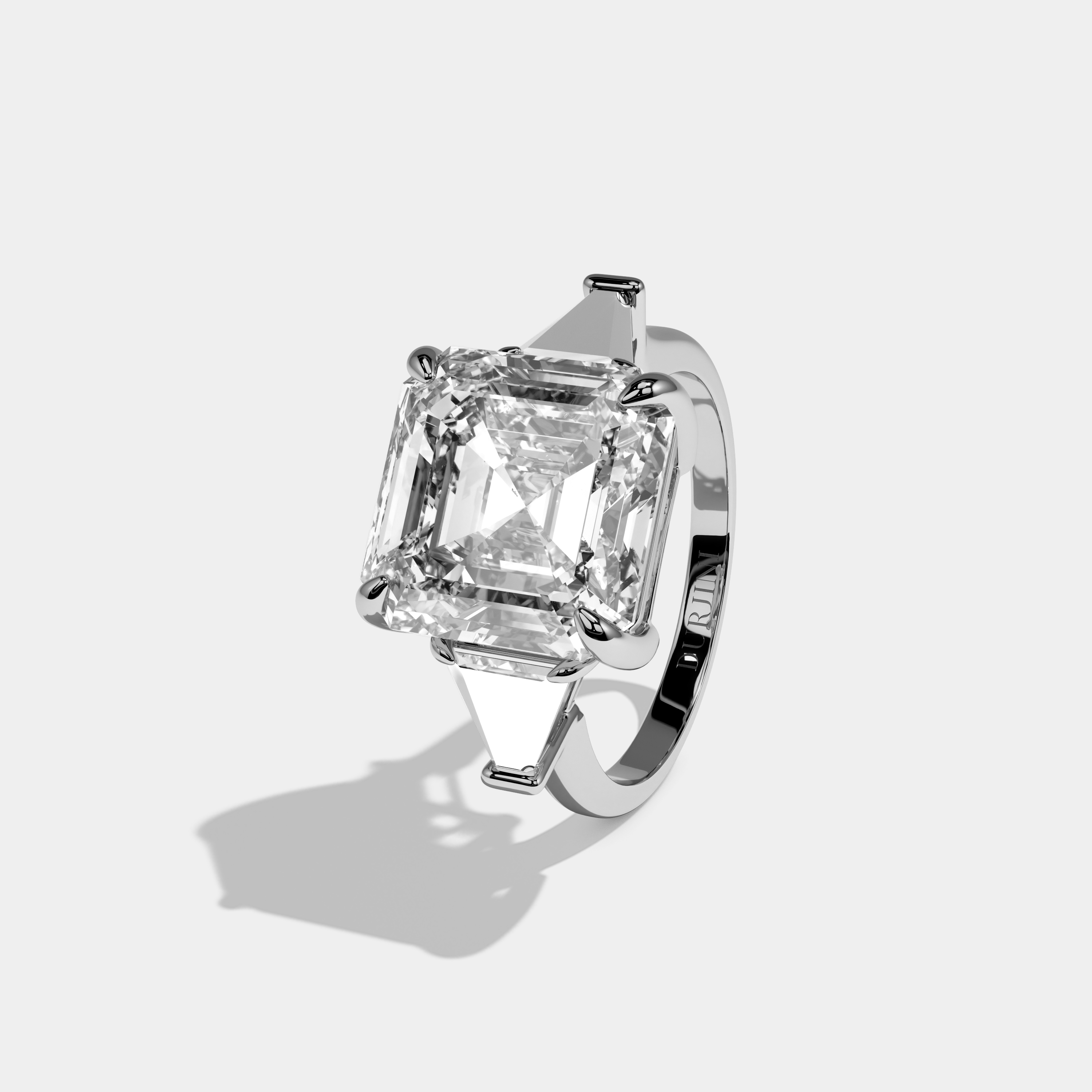 Nancy Asscher Cut Diamond Halo Engagement Ring Plain Band 18K White Gold 10.00ct