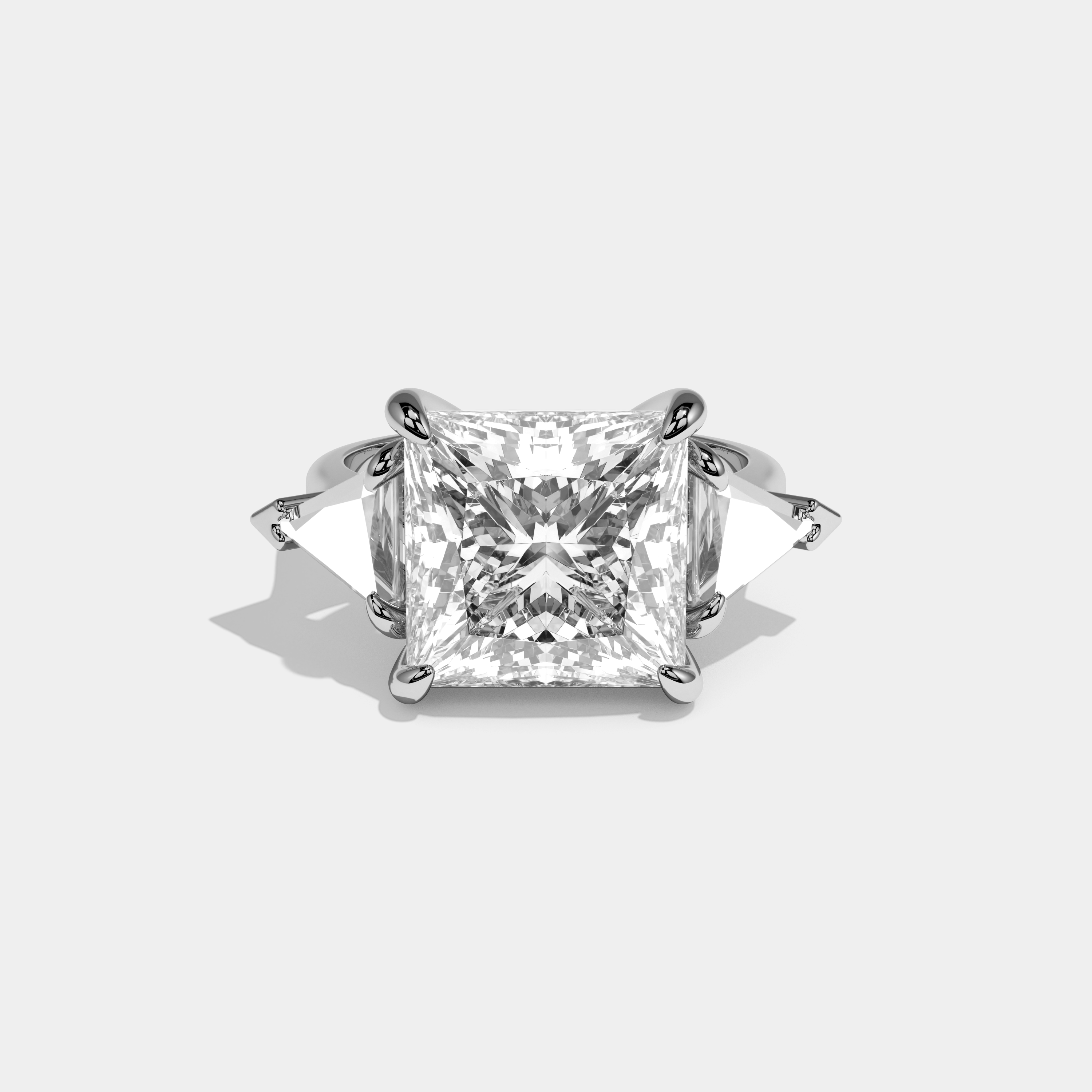 Everly Princess Cut three Diamond Halo Plain Band Engagement Ring 10ct 18k White Gold
