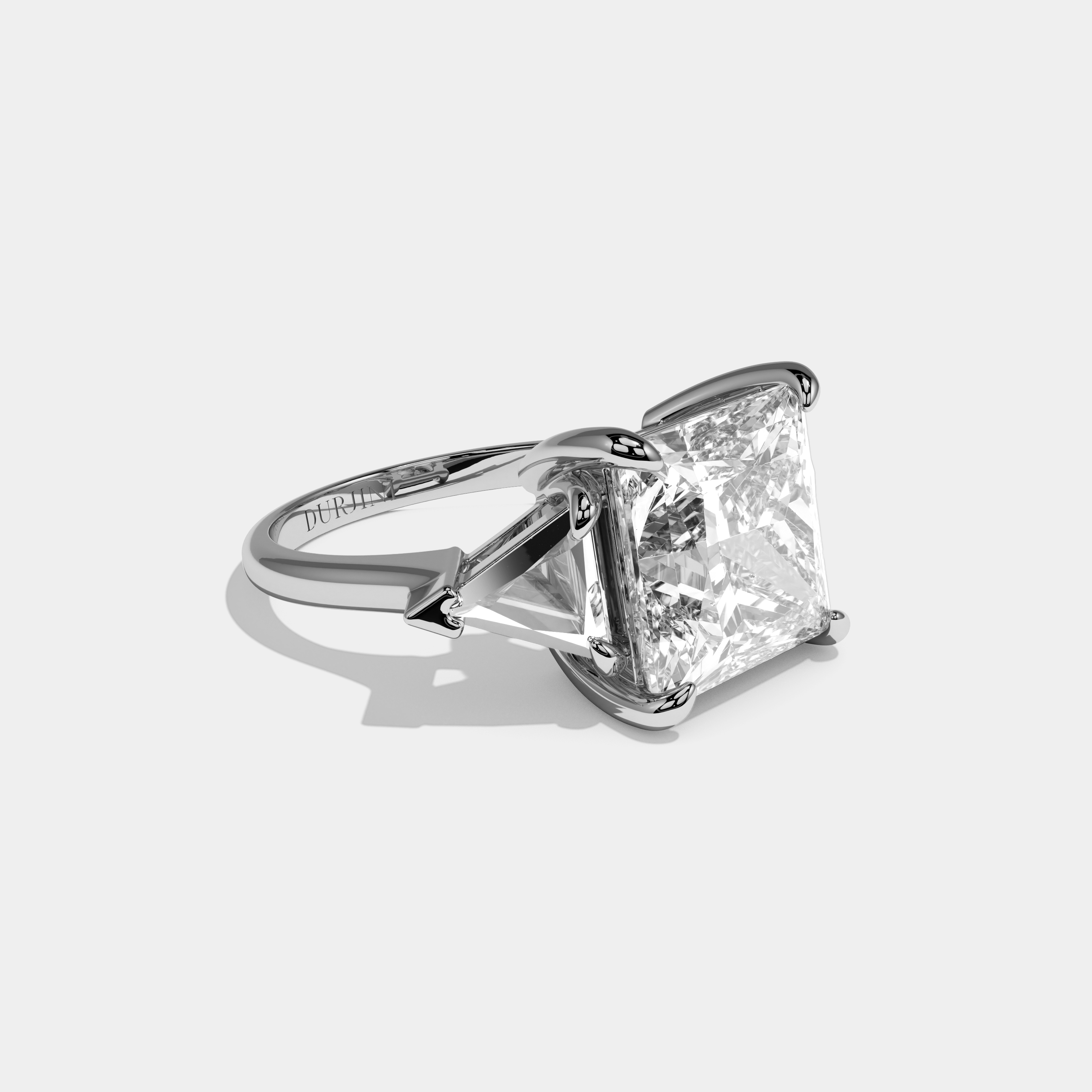 Everly Princess Cut three Diamond Halo Plain Band Engagement Ring 10ct 18k White Gold