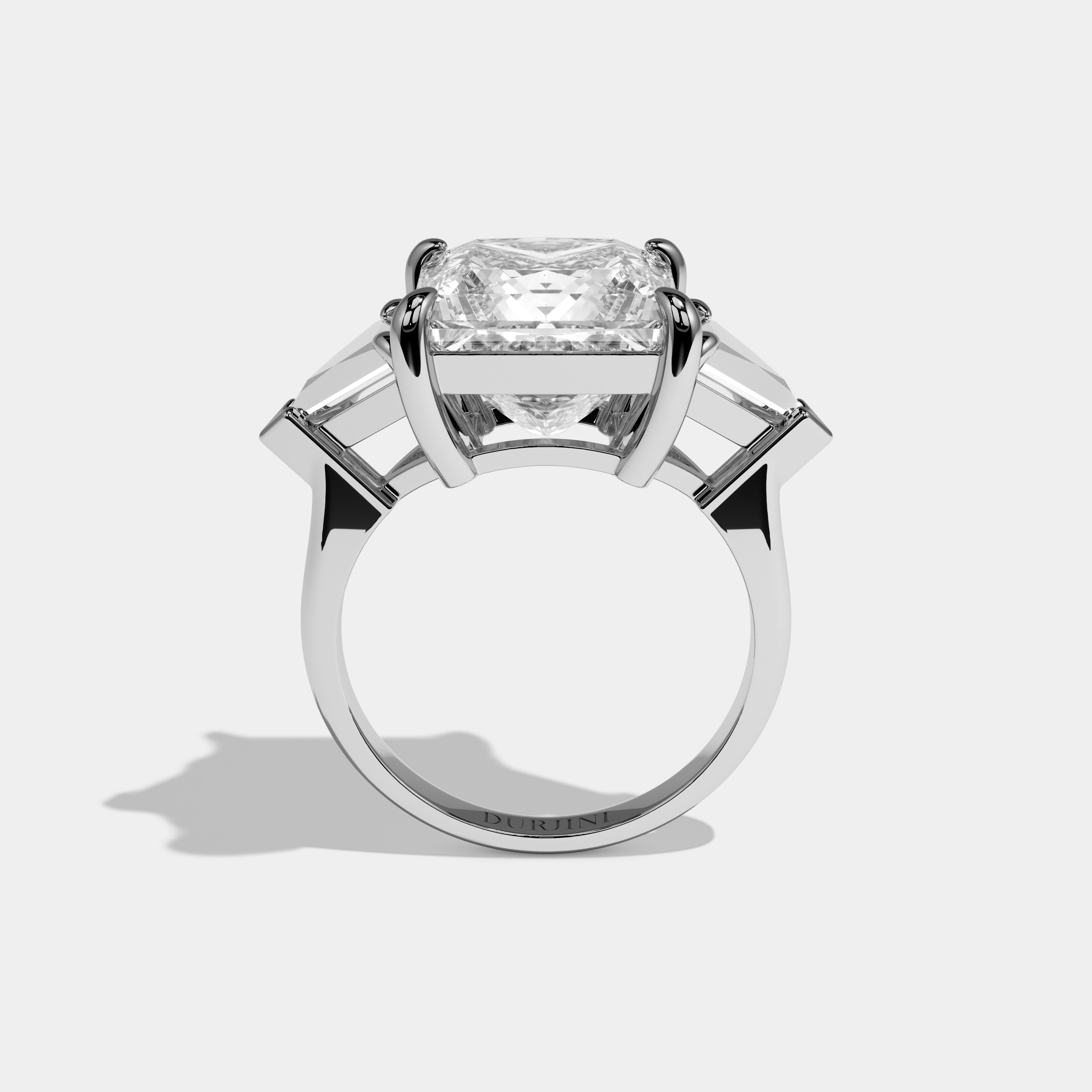 Everly Princess Cut three Diamond Halo Plain Band Engagement Ring 10ct 18k White Gold