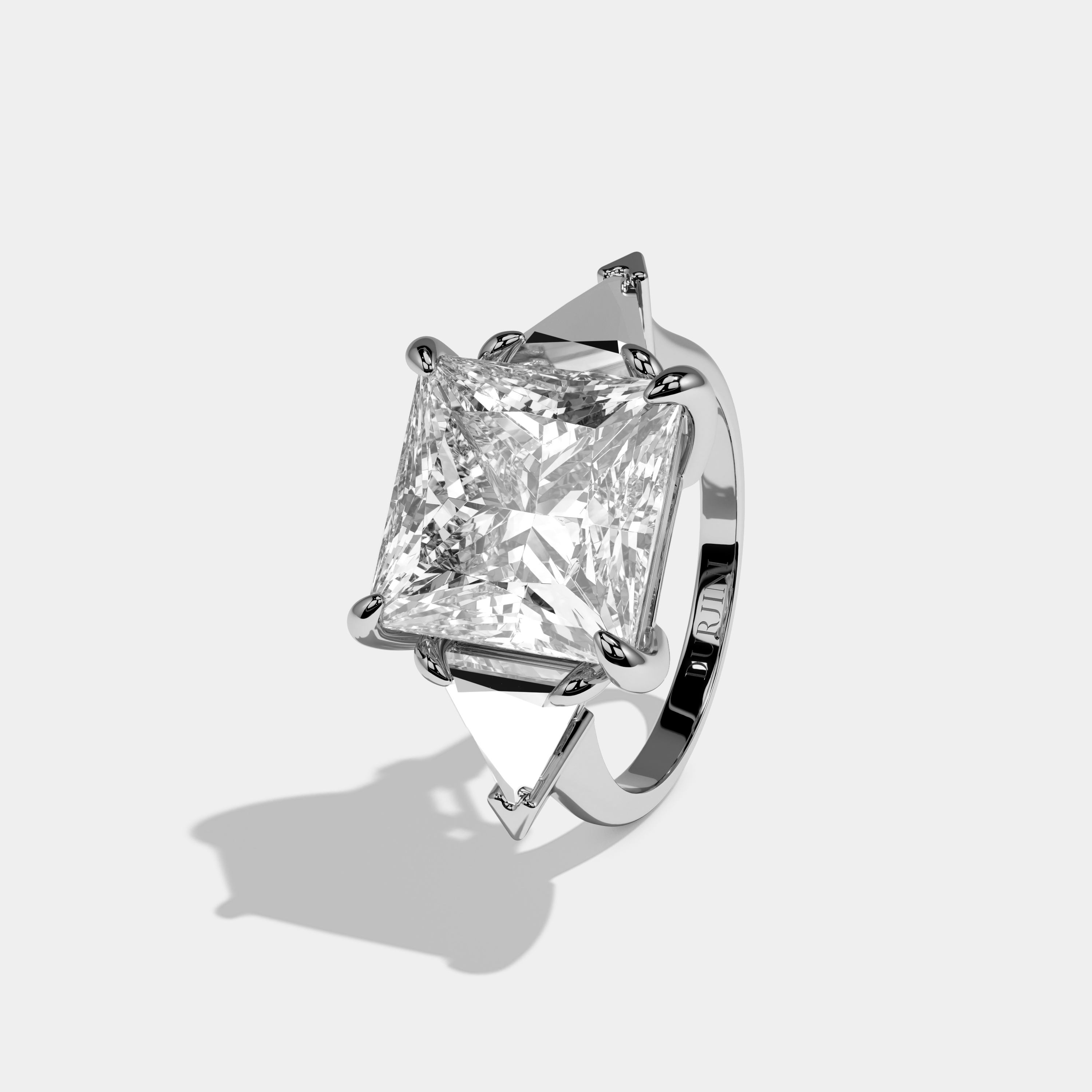 Everly Princess Cut three Diamond Halo Plain Band Engagement Ring 10ct 18k White Gold