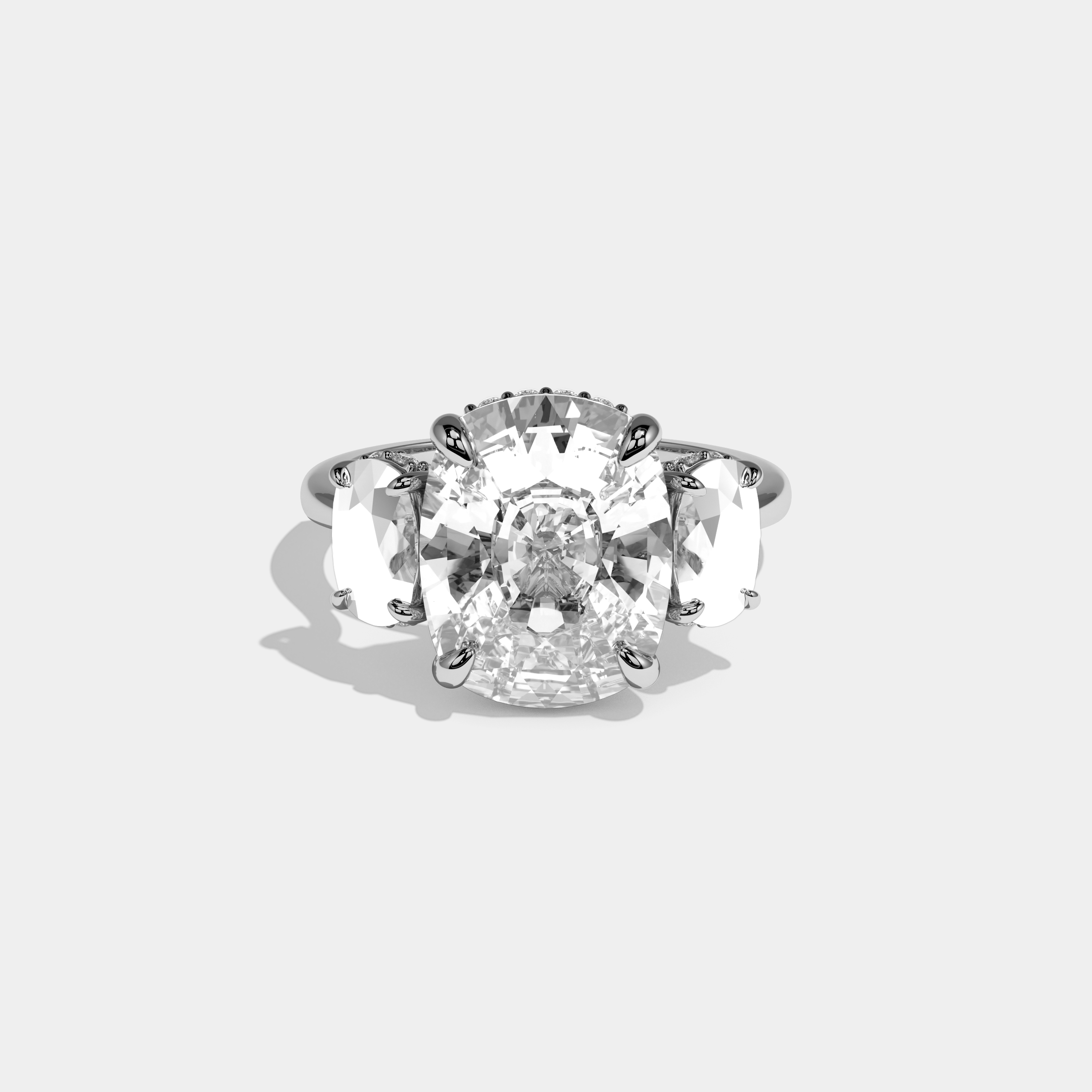 Kennedy Cushion Cut Diamond With Cushion Cut Sides Plain Band Engagement Ring 10ct 18k White Gold