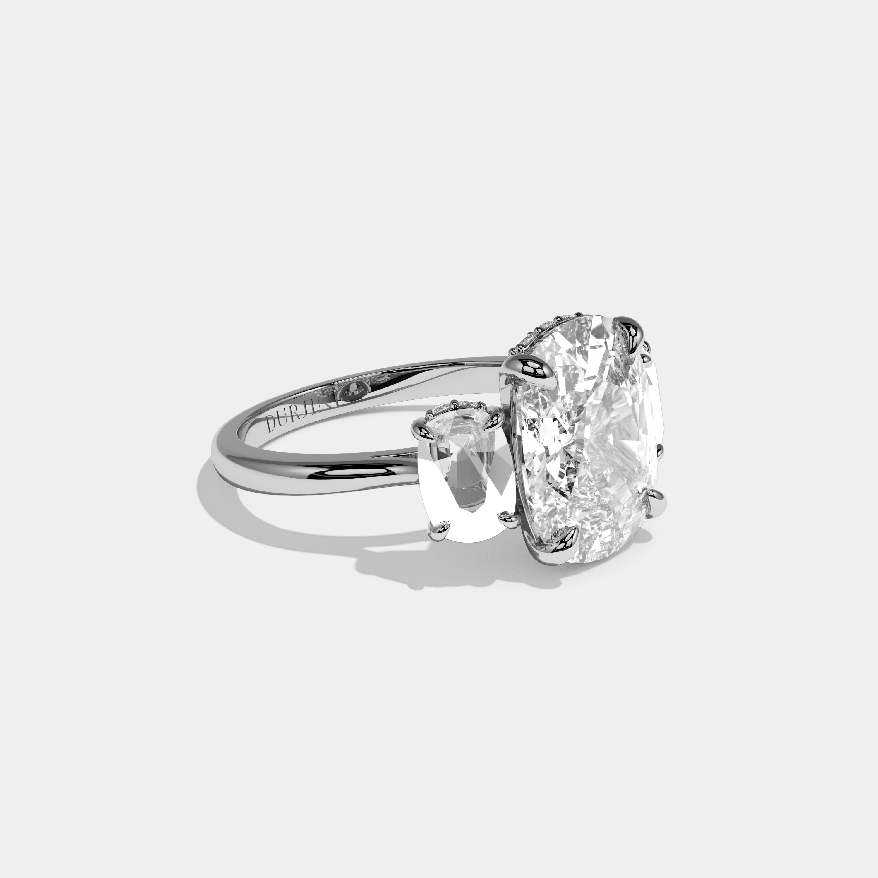 Kennedy Cushion Cut Diamond With Cushion Cut Sides Plain Band Engagement Ring 10ct 18k White Gold
