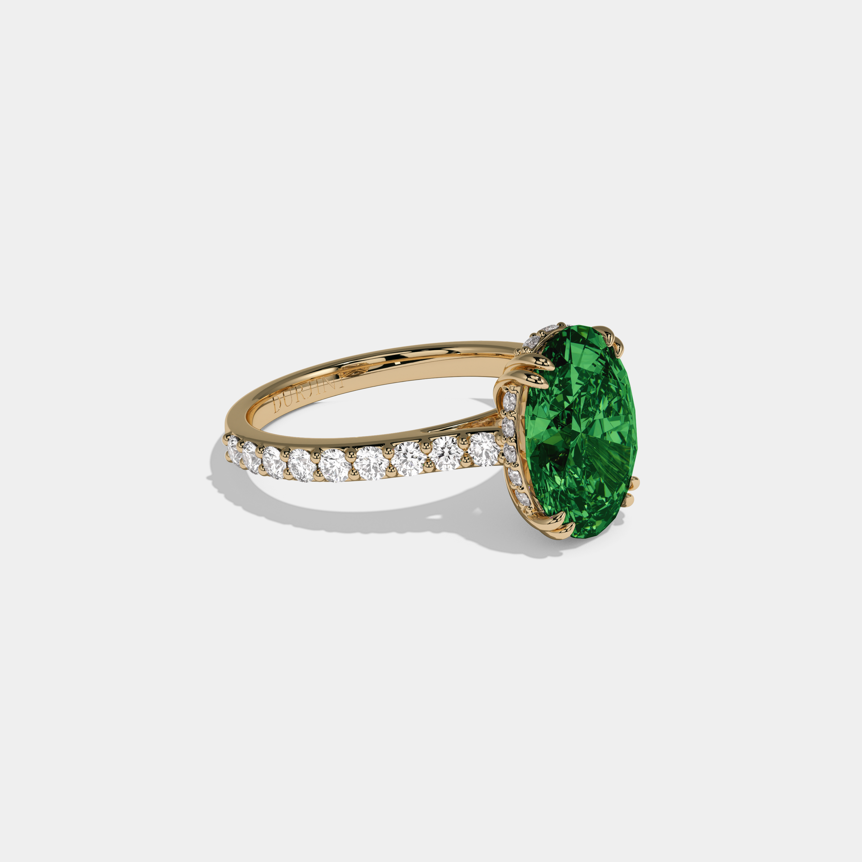 Helena Fancy Dark Green Oval Cut Diamond Band Engagement Ring 7ct 18K Yellow Gold